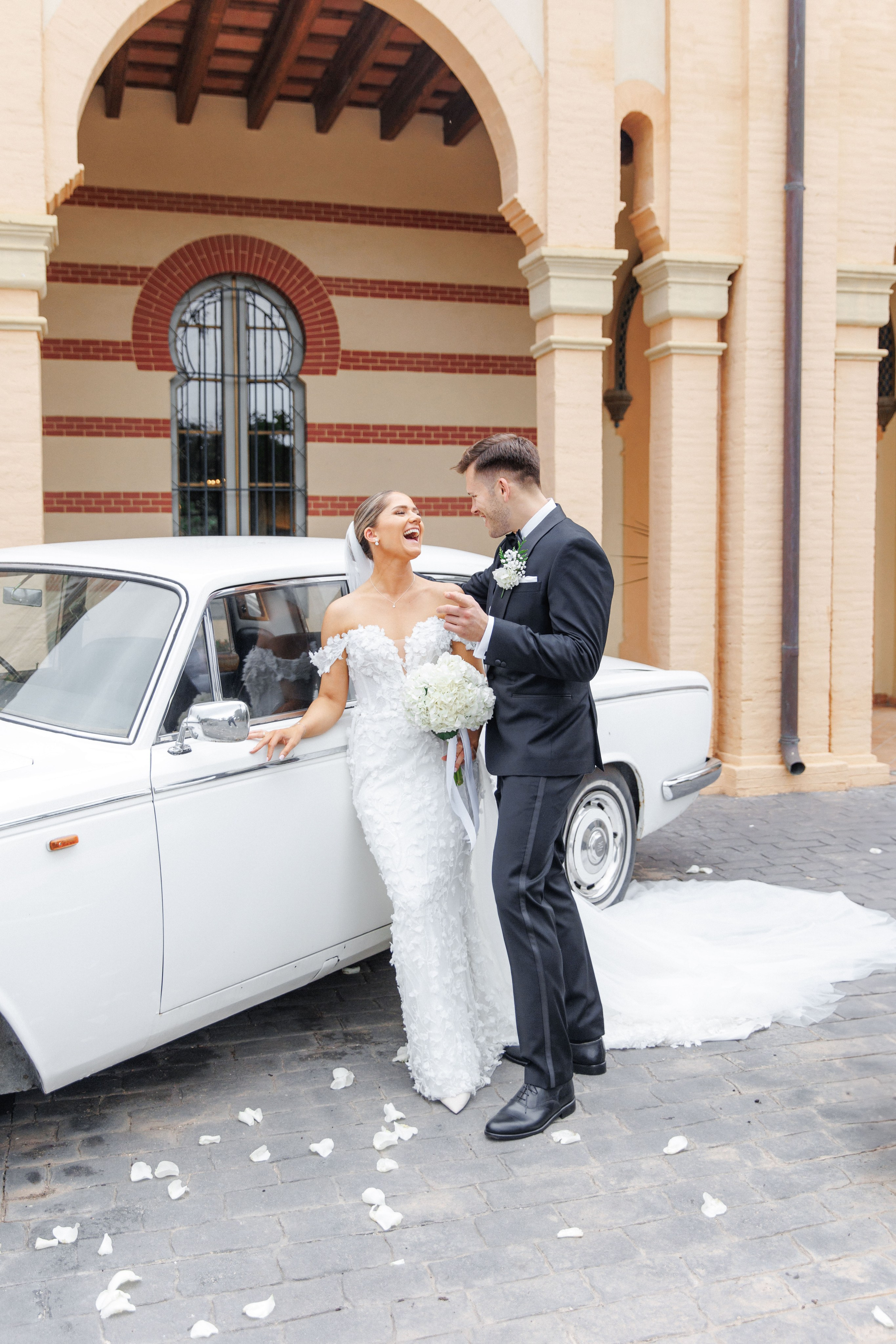 Chic bride and groom portrait taken in Barcelona, capturing a perfect destination wedding vibe.