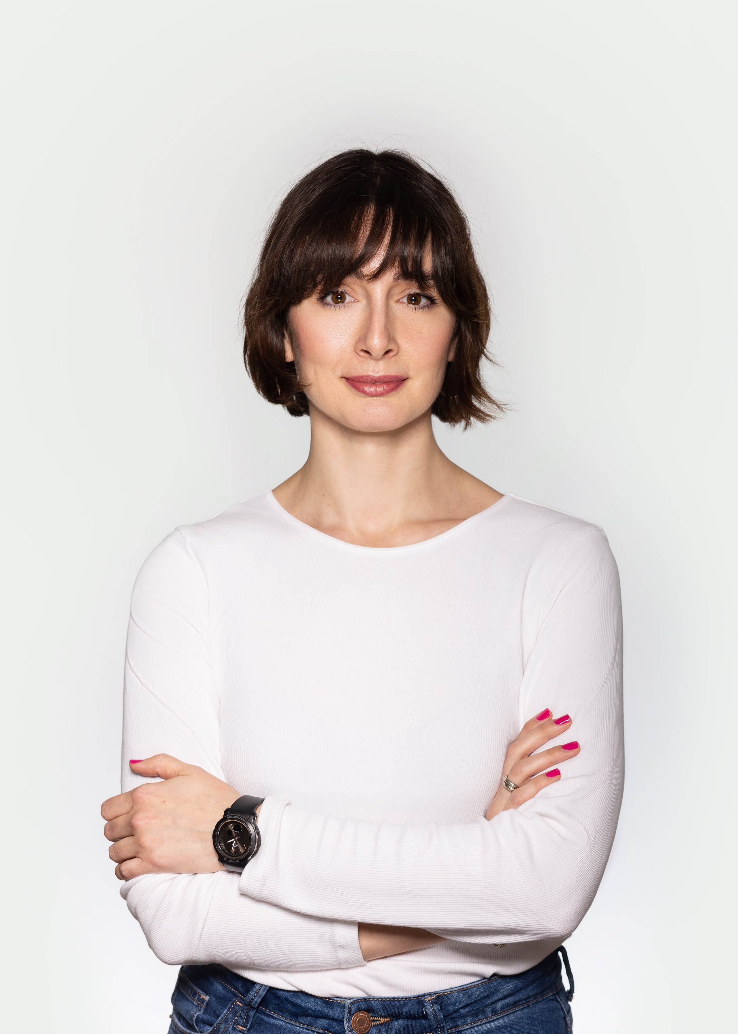 Corporate team member at 1 click Marketing, a business portrait on a white background