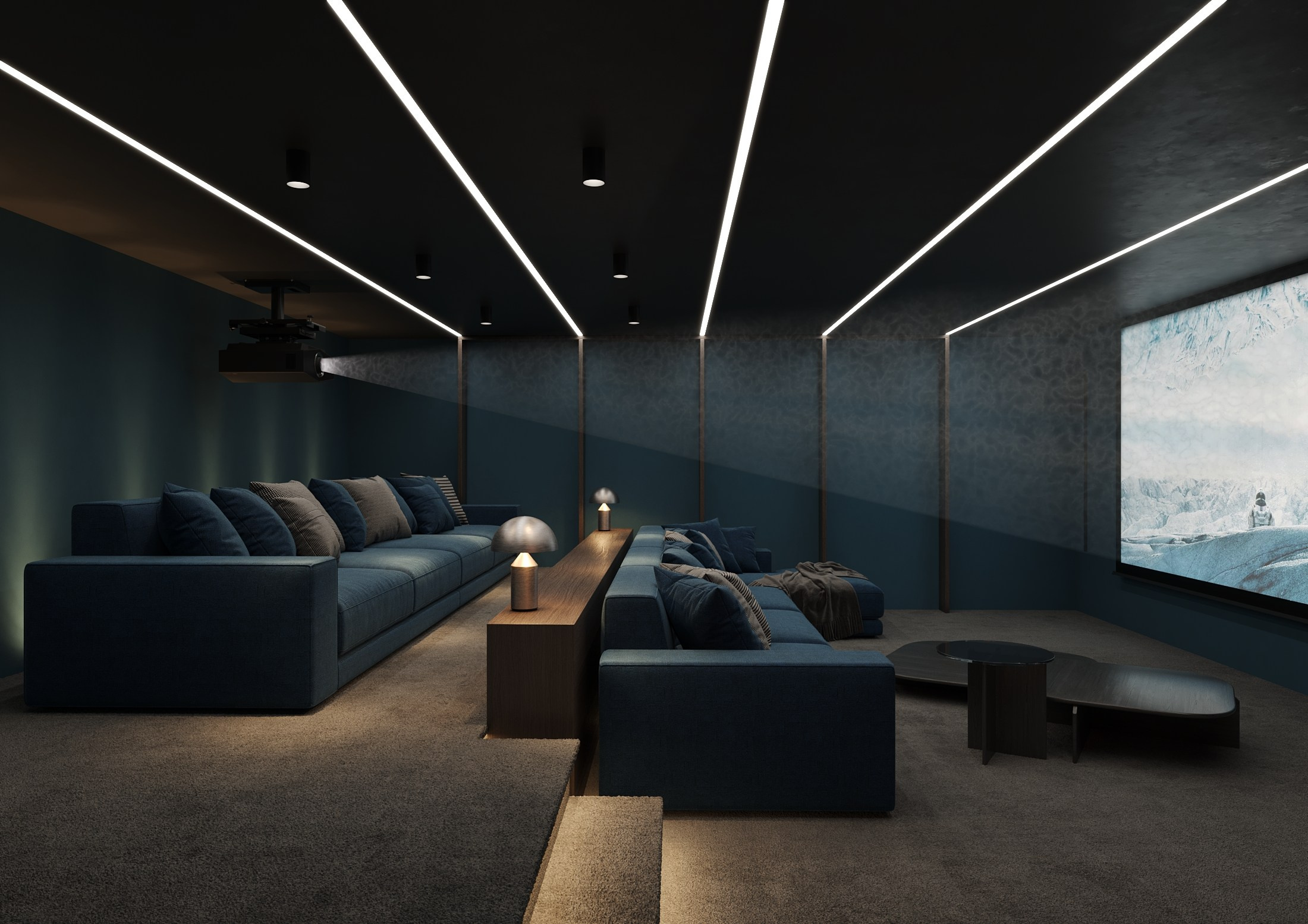 Cinema room. Interior and object 3D visualization