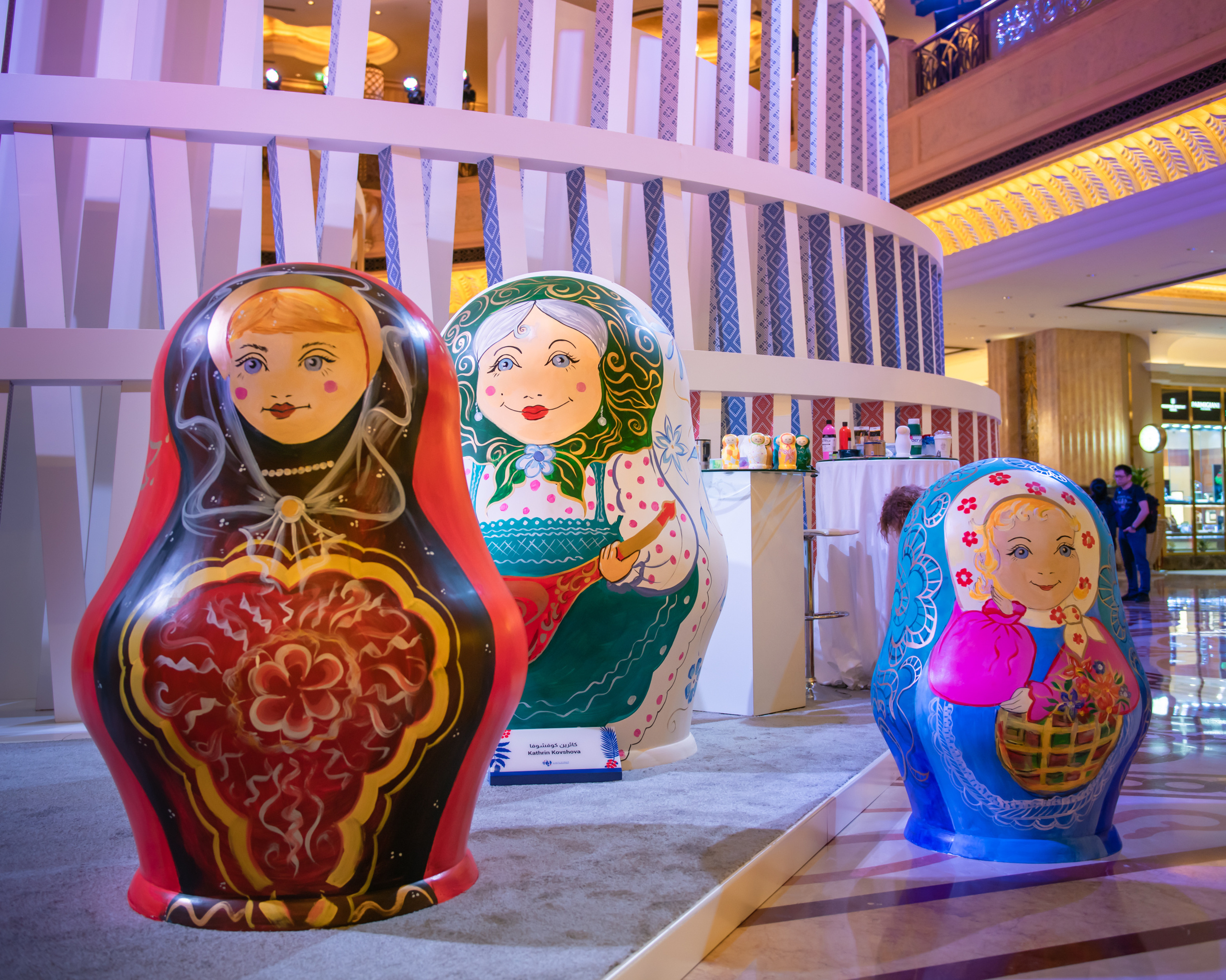 Matreshkas spesial  for UAE-Russia Week at Emirates Palace. ABU DHABI. 2019. Artistic design: Kathrin Kovshova. Artist  team:  Kathrin  Kovshova, Katya Kudrya.