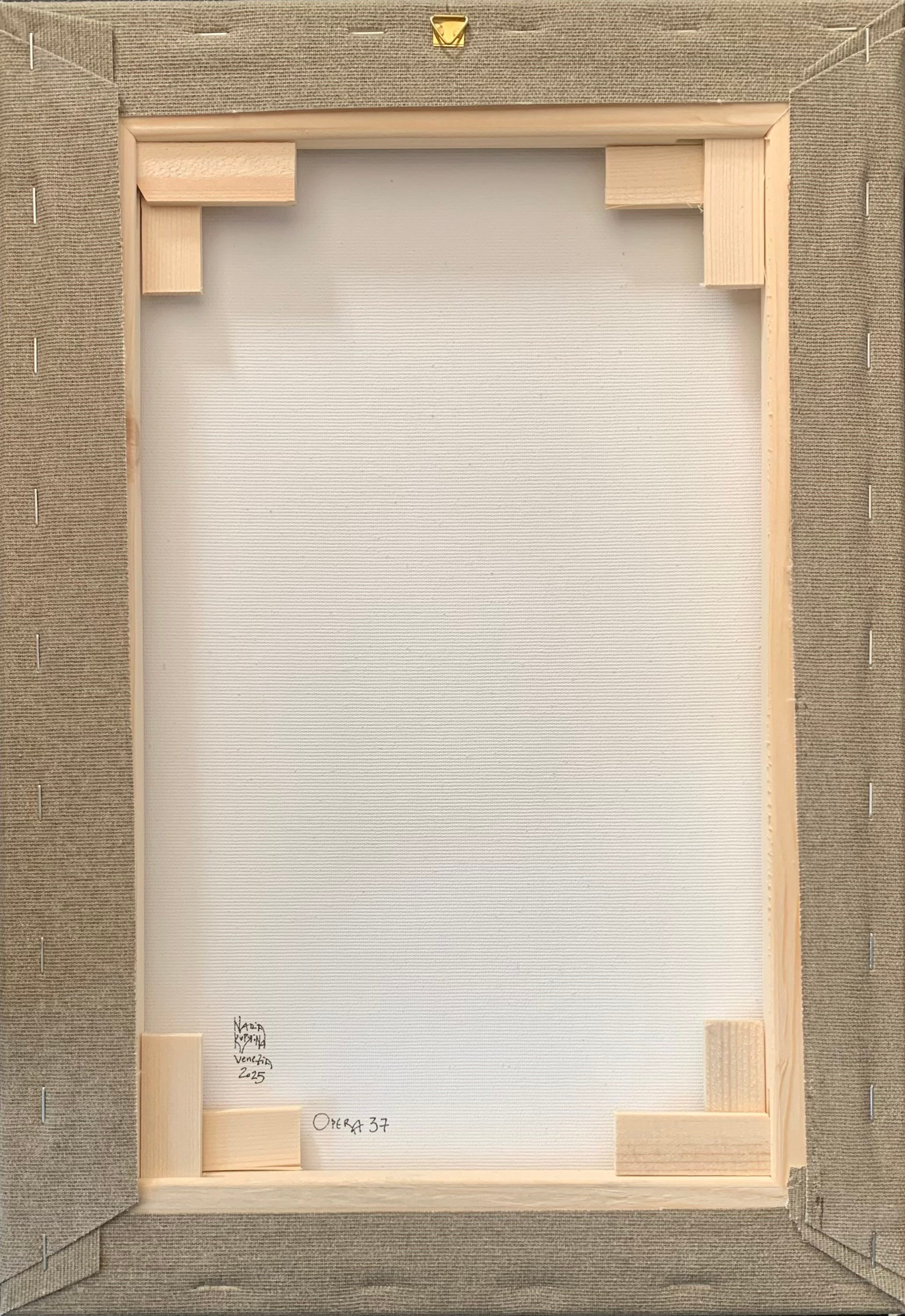 Nr. 37 PANEM QUOTIDIANUM. Retro. 29.5 cm  x 43 cm Linoleografia stampata a mano su pagina di un registro di un’azienda vinicola del 1920. Inchiostro acrilico.