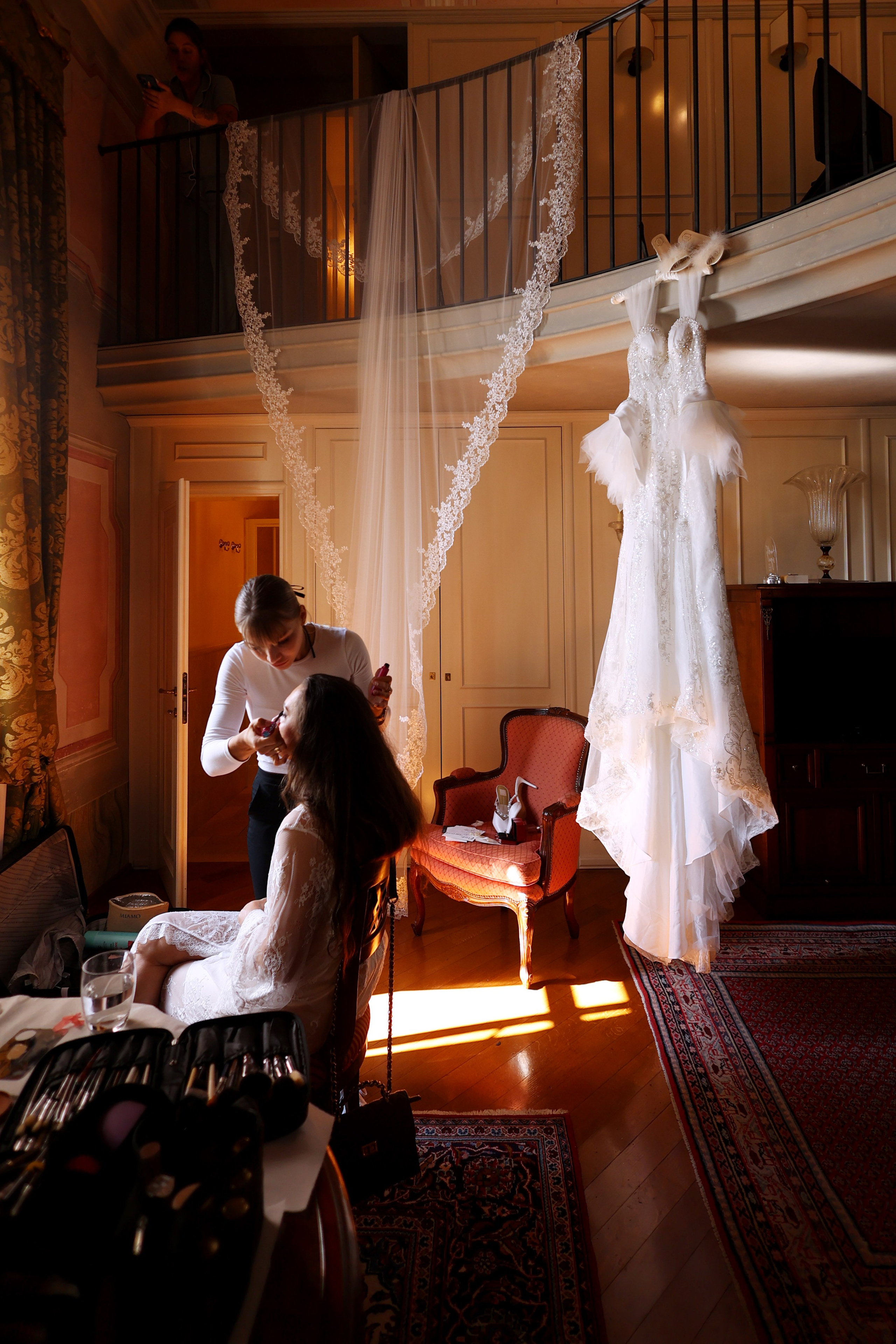 Bride getting ready in a sunlit room at CastelBrando.