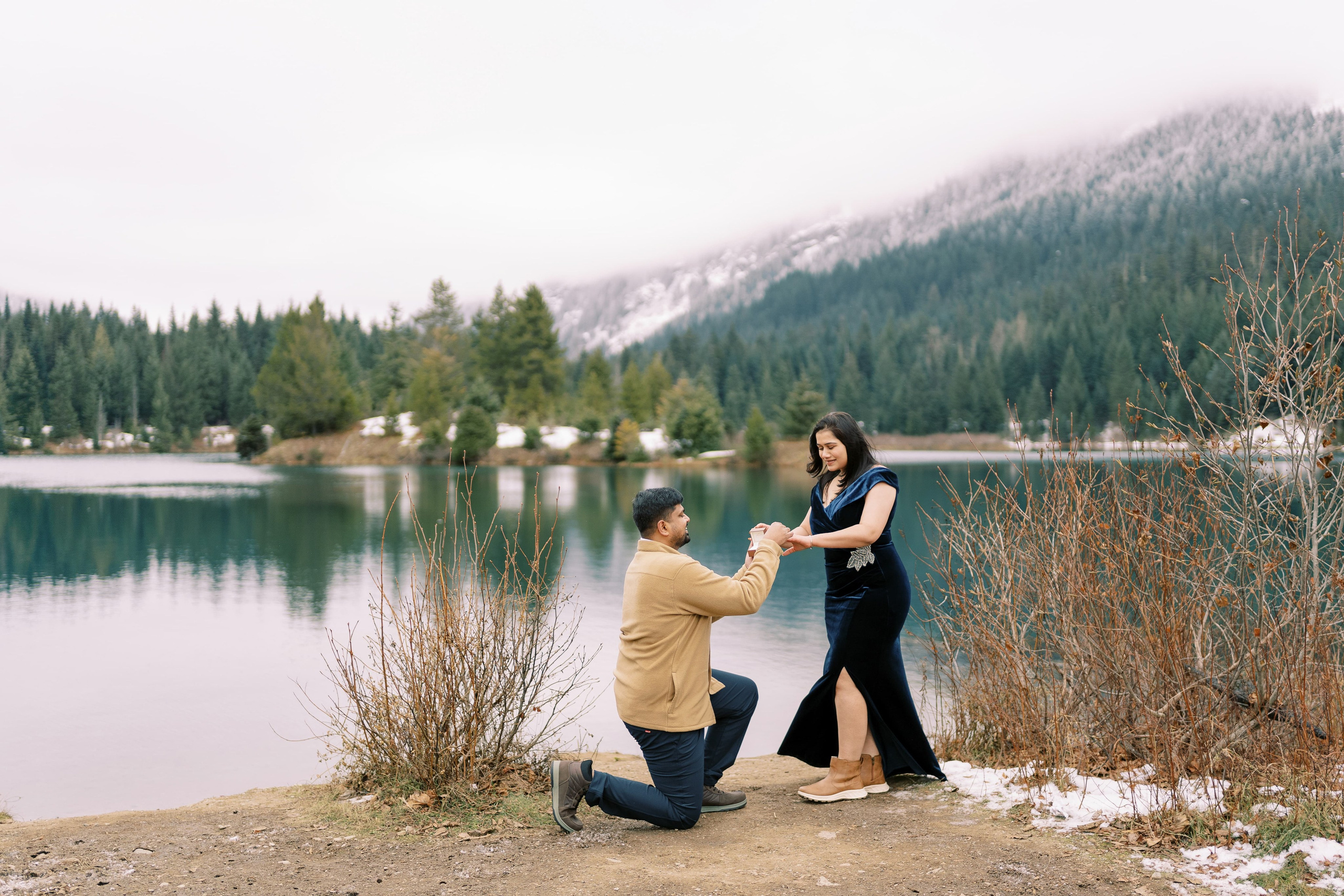 Engagement photoshoot. Date & TJ. Gold Creek Pond. December 2024. EVAN ARISTOV WEDDING PHOTOGRAPHY — Seattle Wedding Photographer