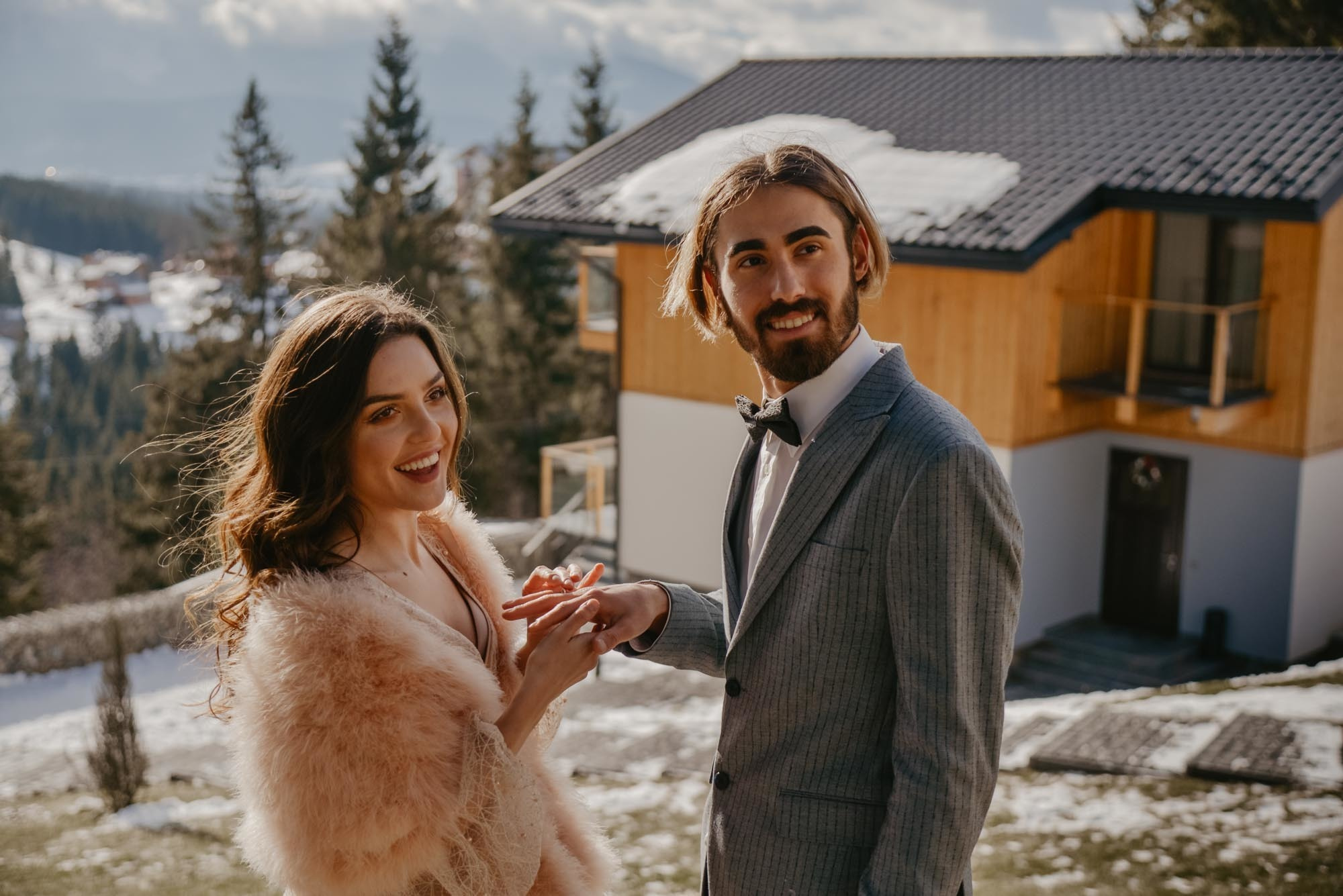 Elopement in Winter Forest. Family Lifestyle Photography