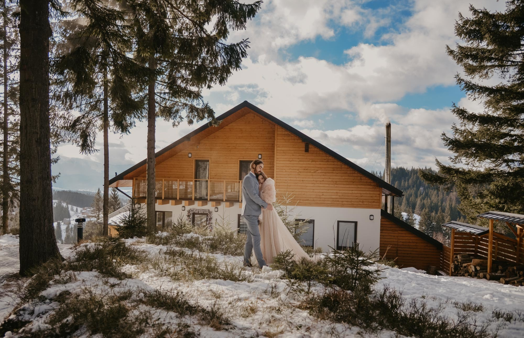 Elopement in Winter Forest. Family Lifestyle Photography