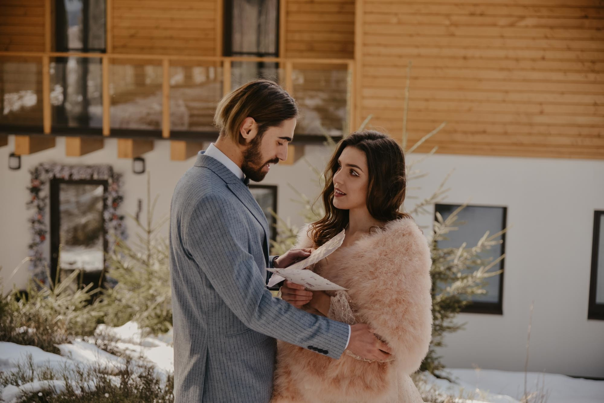 Elopement in Winter Forest. Family Lifestyle Photography