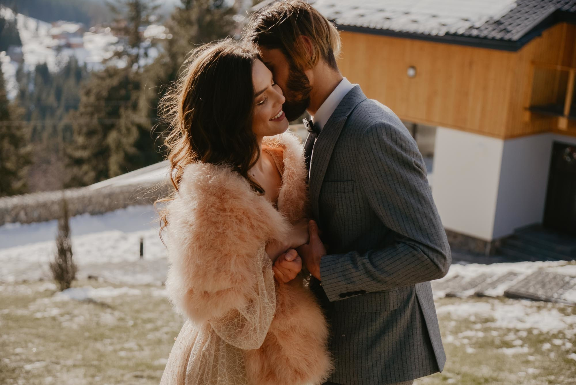 Elopement in Winter Forest. Family Lifestyle Photography