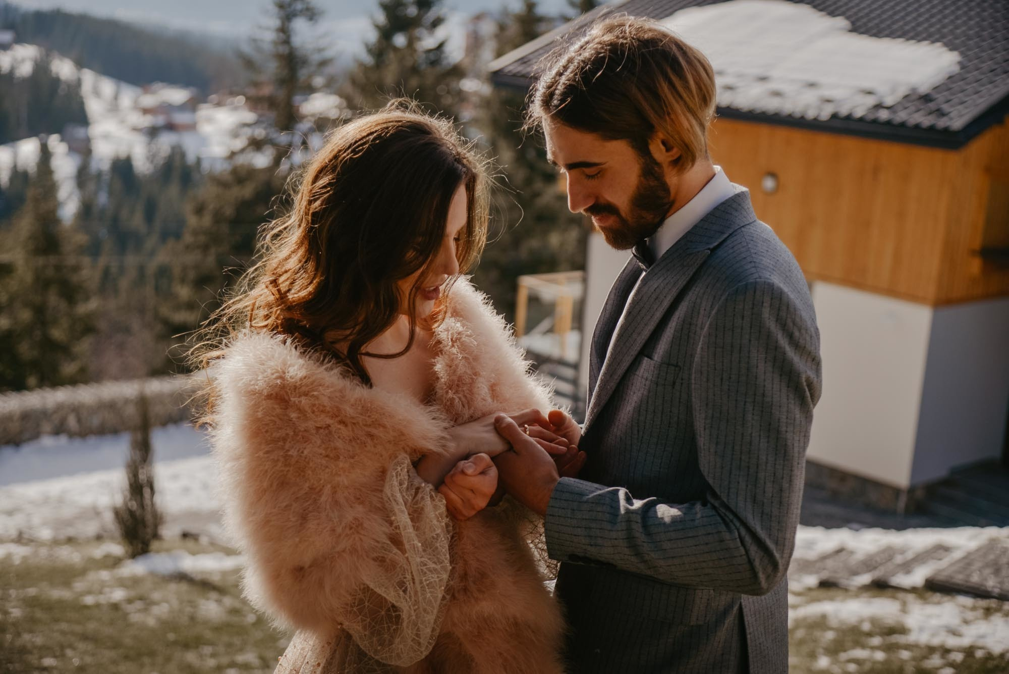 Elopement in Winter Forest. Family Lifestyle Photography