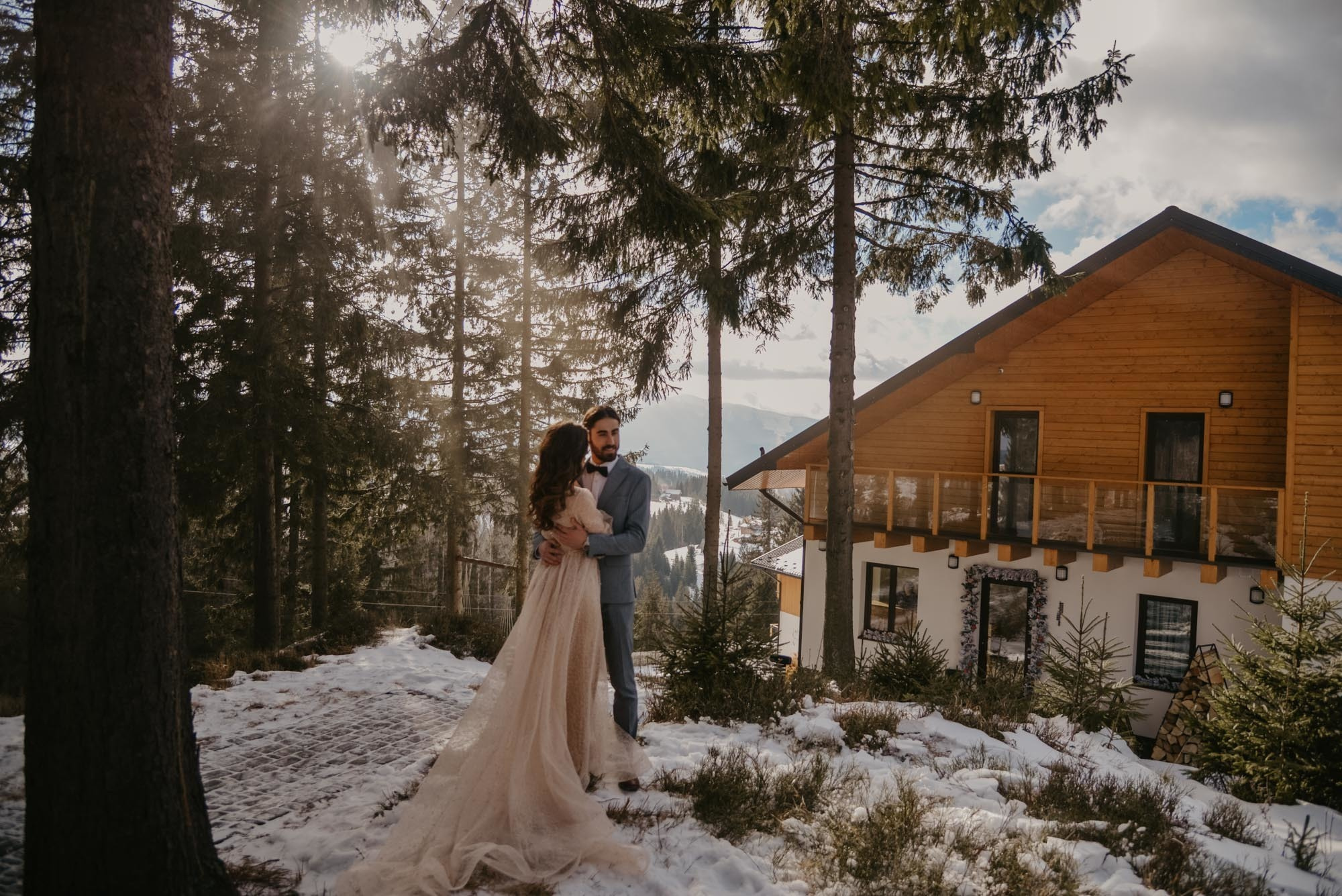 Elopement in Winter Forest. Family Lifestyle Photography