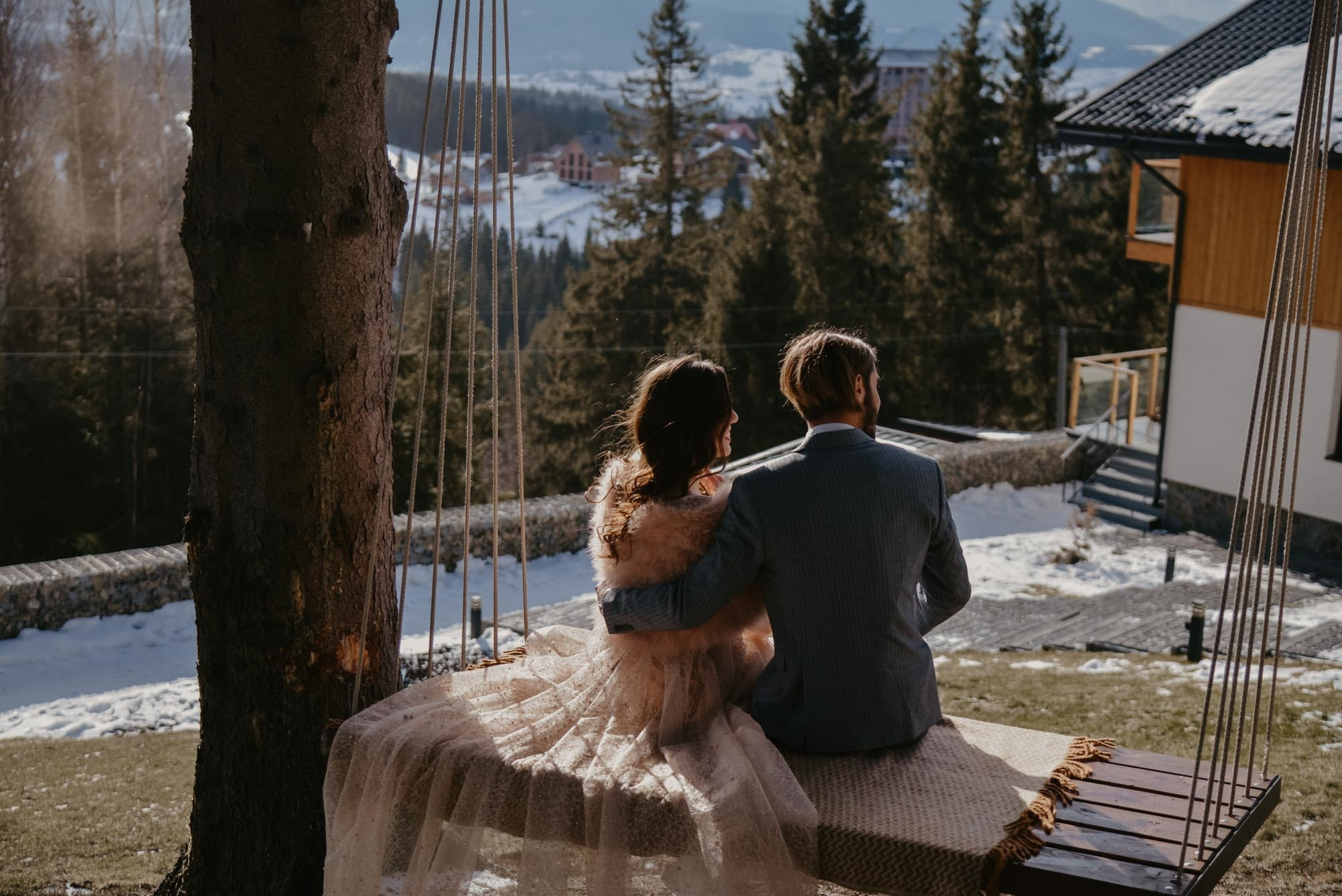 Elopement in Winter Forest. Family Lifestyle Photography