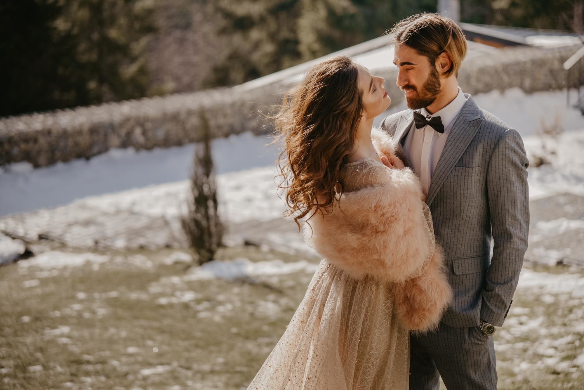 Elopement in Winter Forest. Family Lifestyle Photography