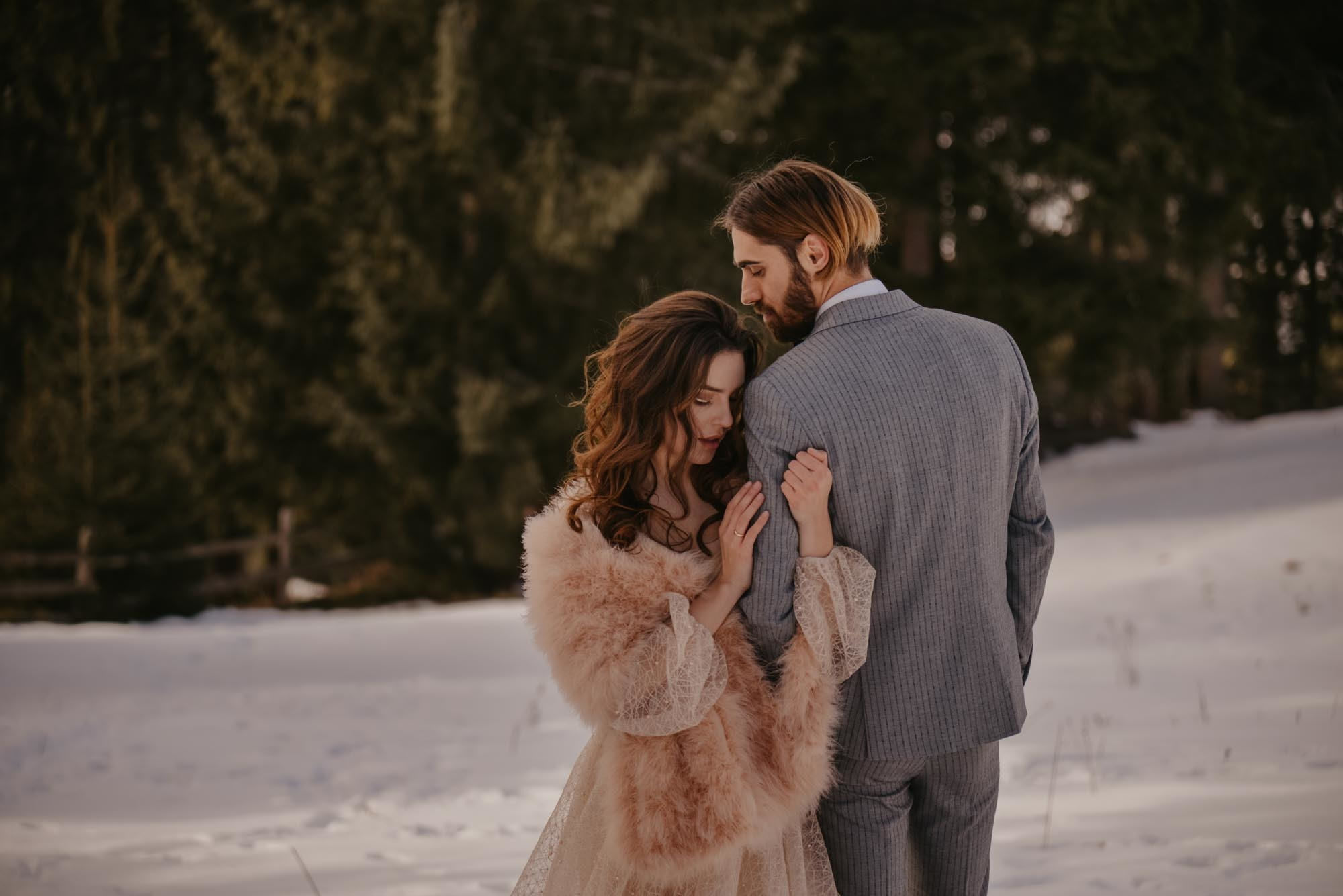 Elopement in Winter Forest. Family Lifestyle Photography