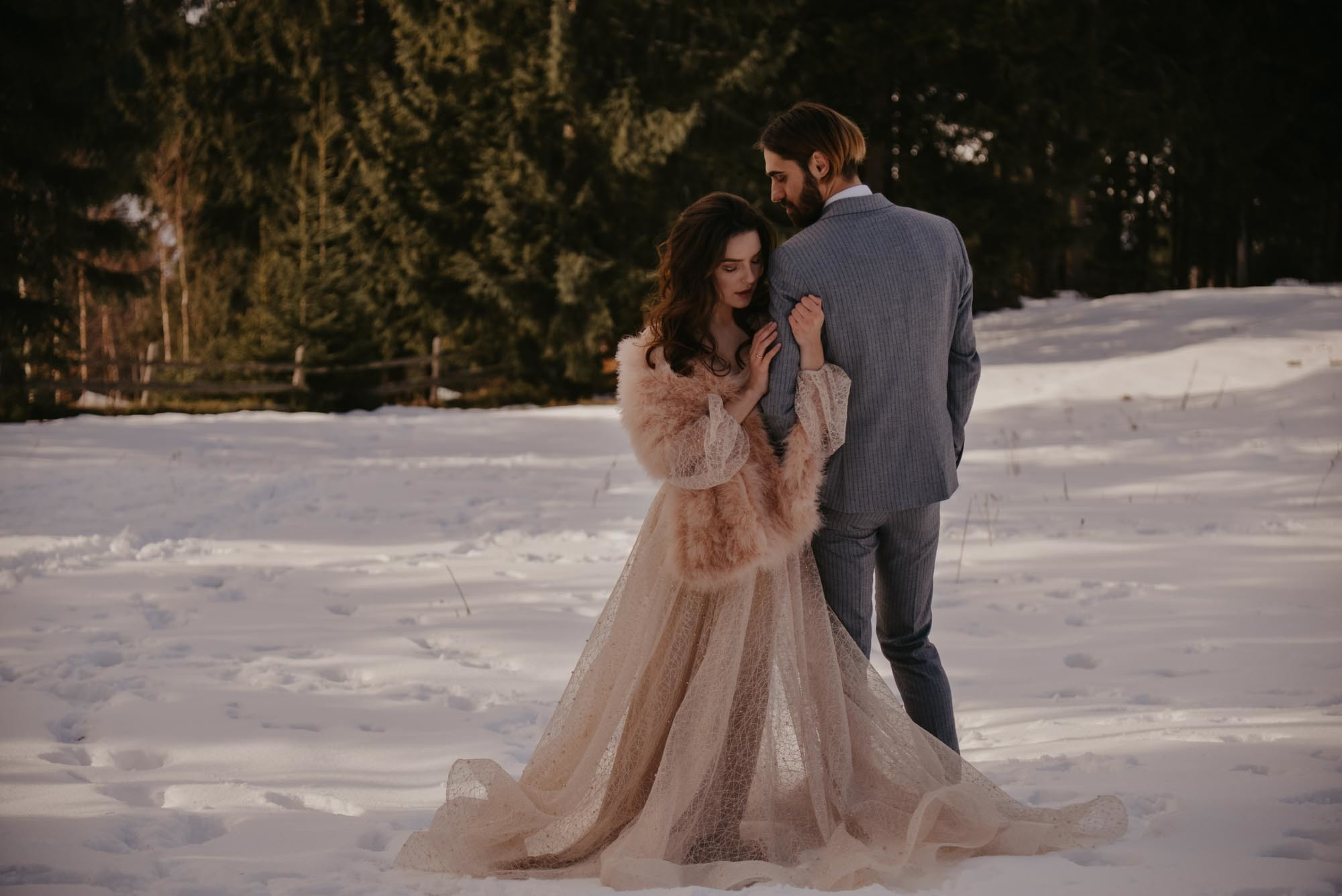 Elopement in Winter Forest. Family Lifestyle Photography