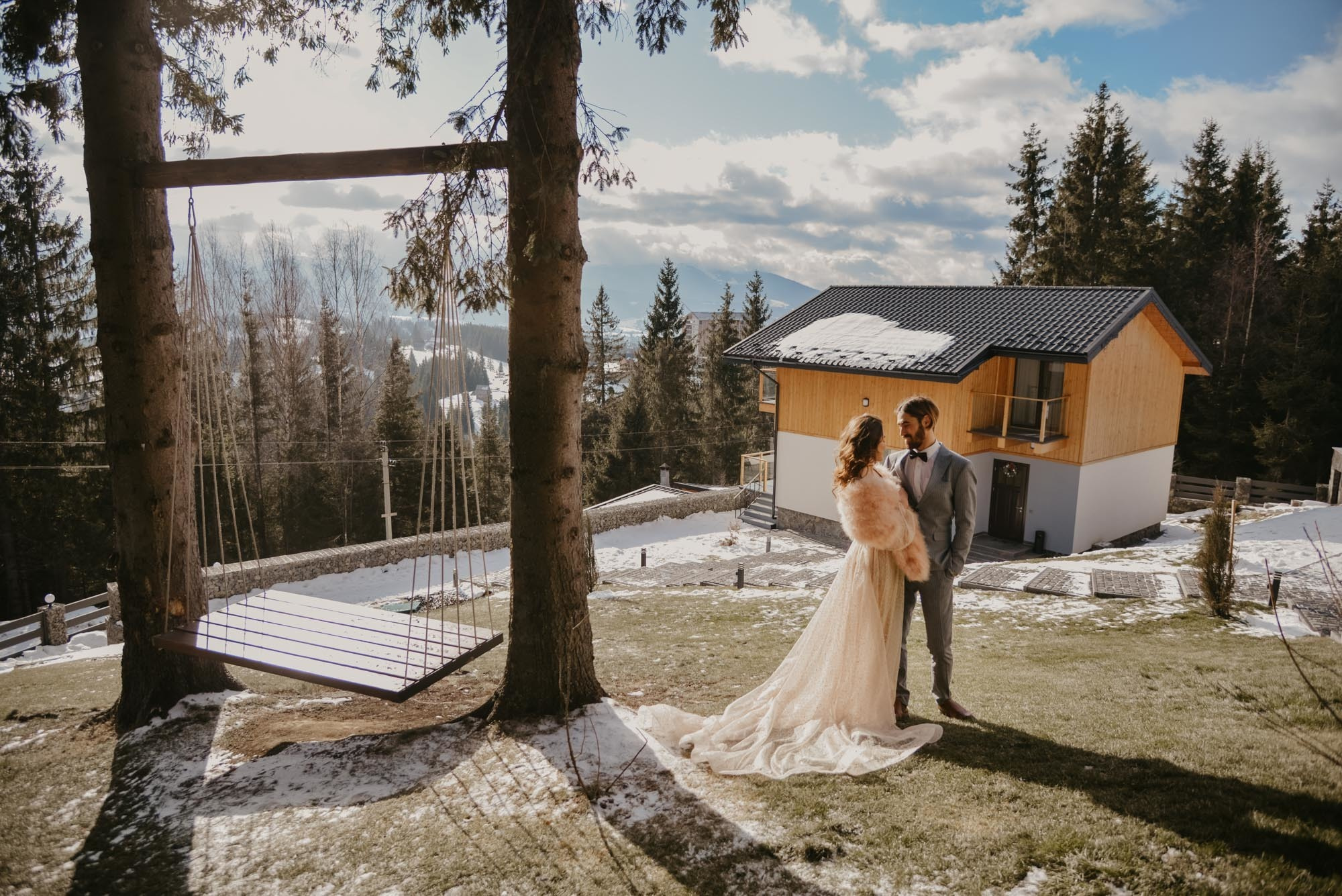 Elopement in Winter Forest. Family Lifestyle Photography