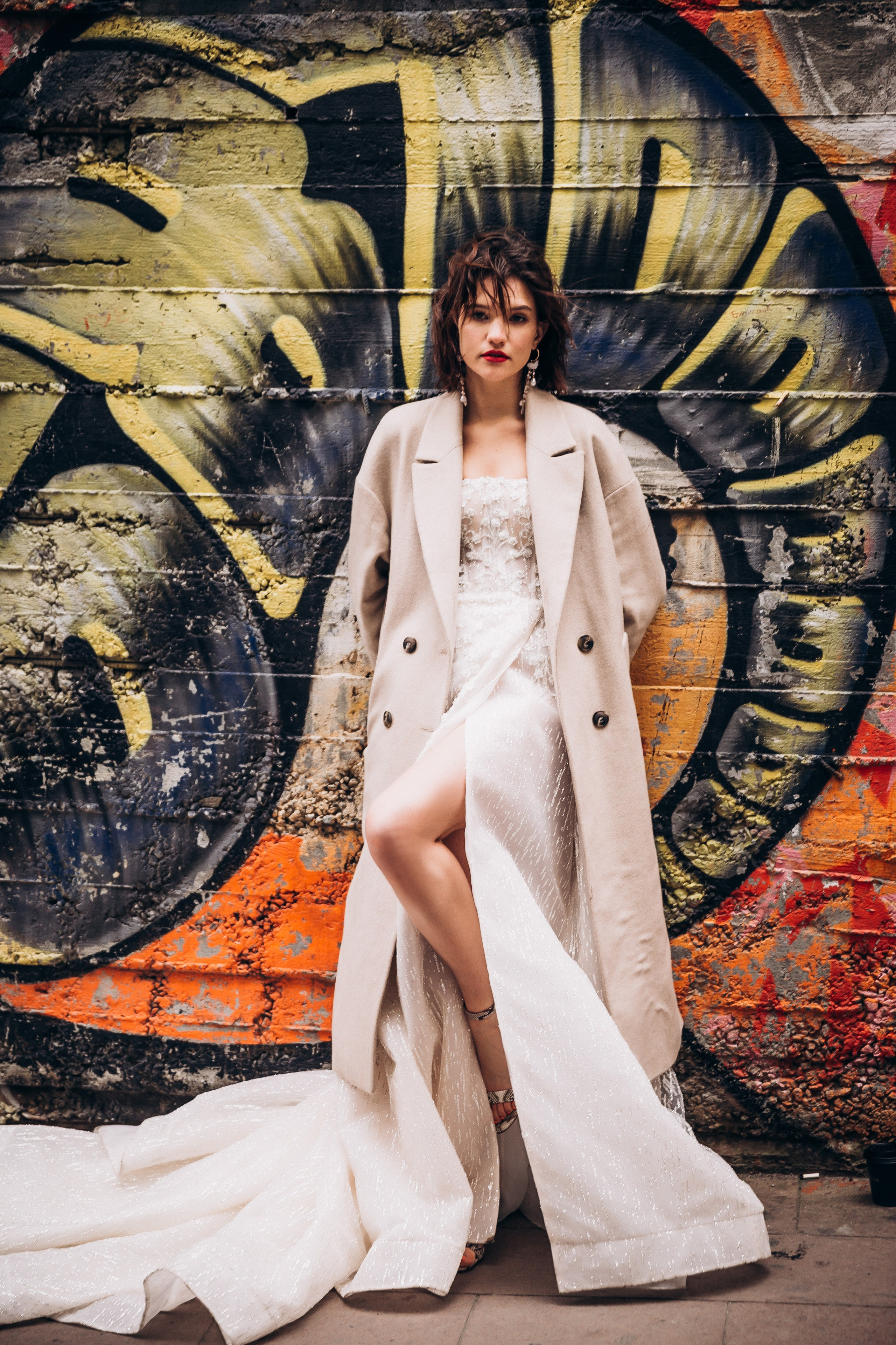 Romantic wedding portrait in front of Istanbul town hall – destination wedding Europe.