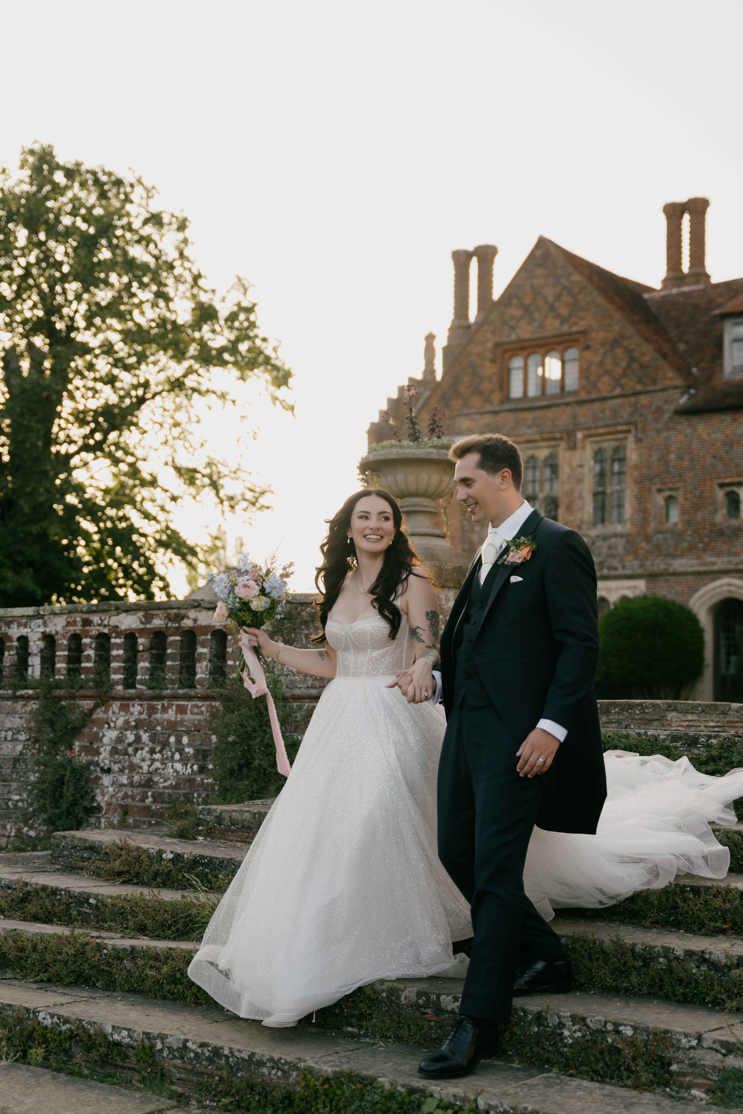    editorial style wedding couple portrait England countryside