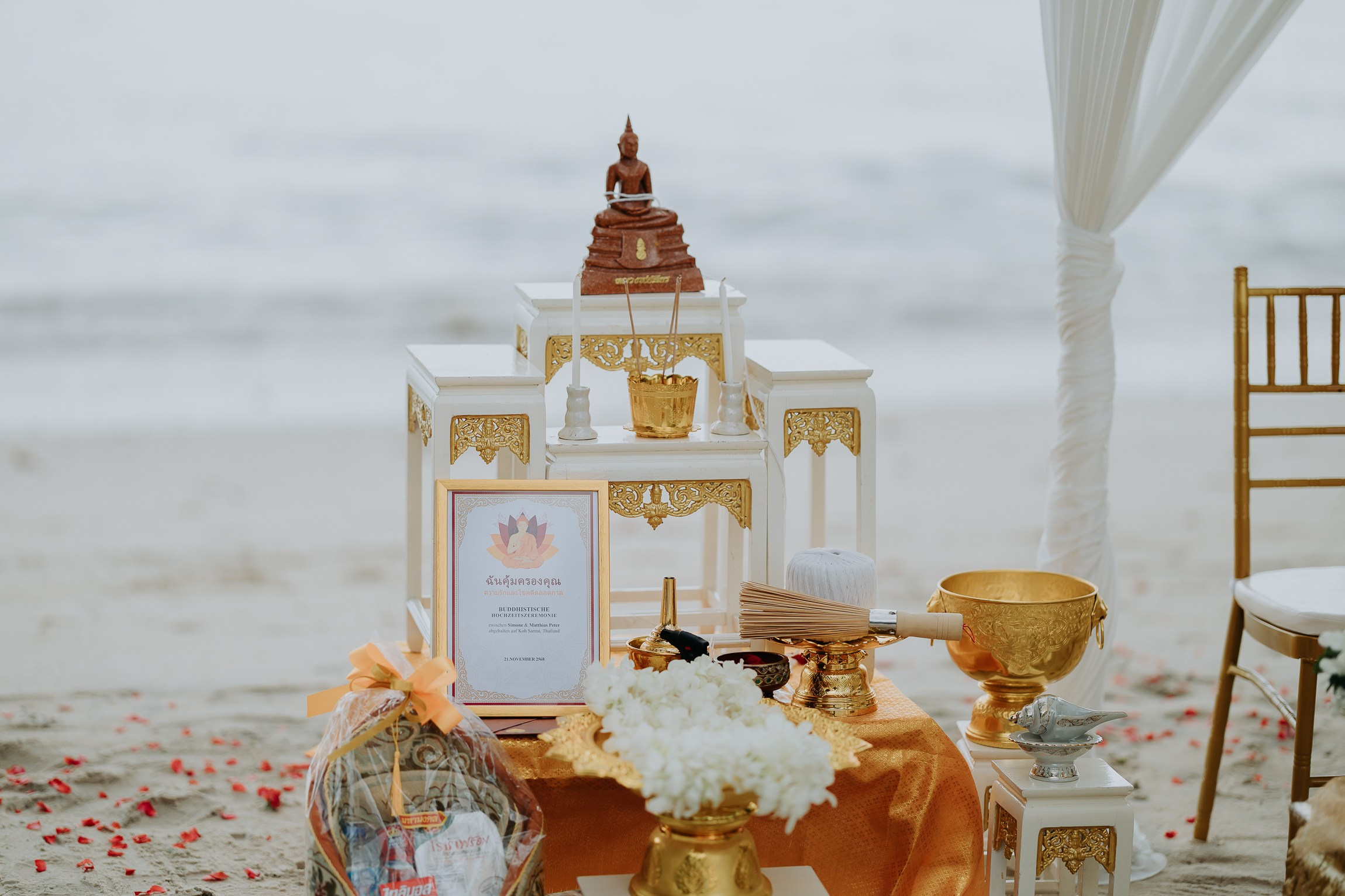 Simone & Matthias Peter. Buddhist blessing wedding Ceremony on Koh Samui, Thailand