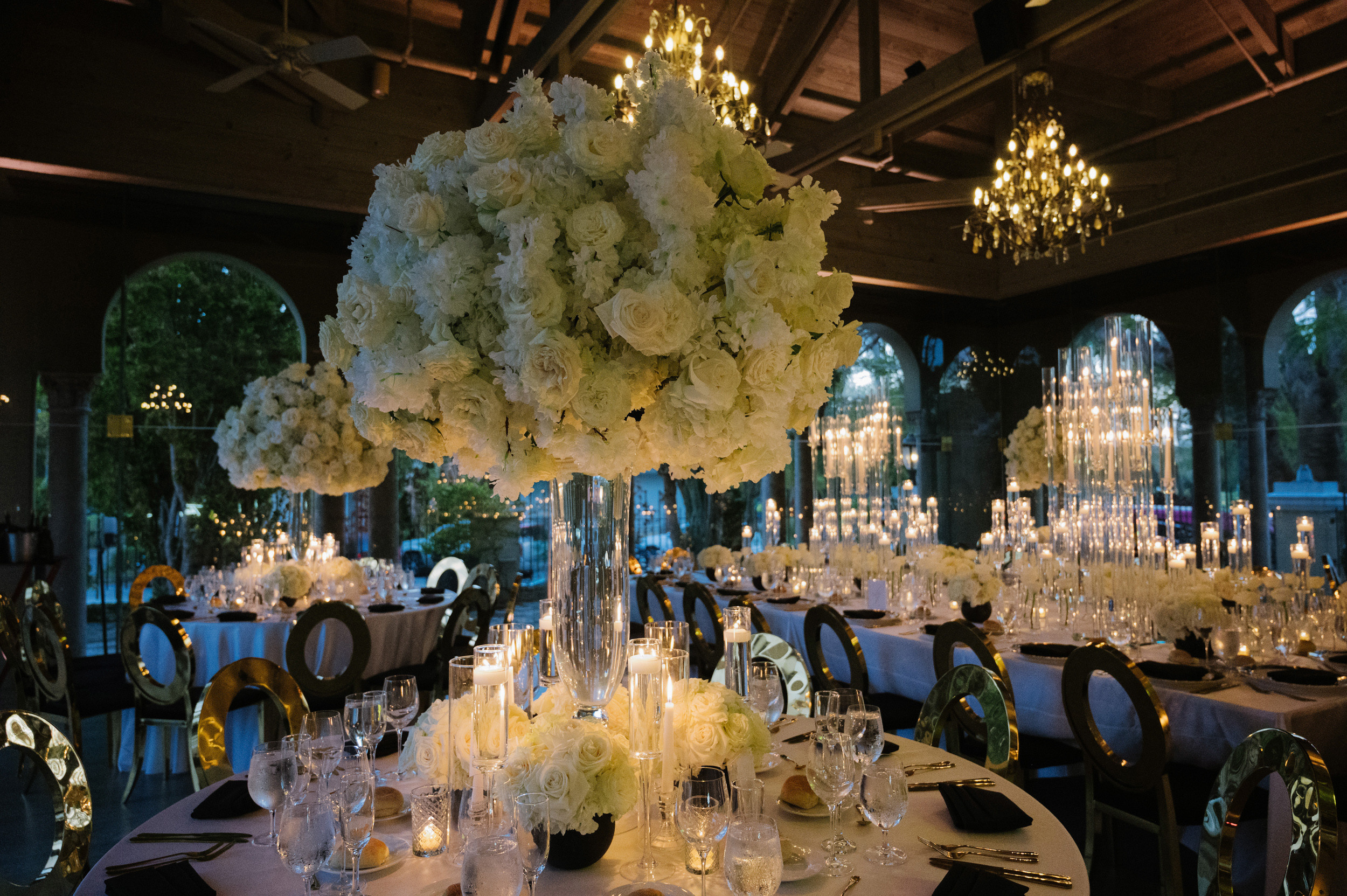 a table with a bunch of white flowers