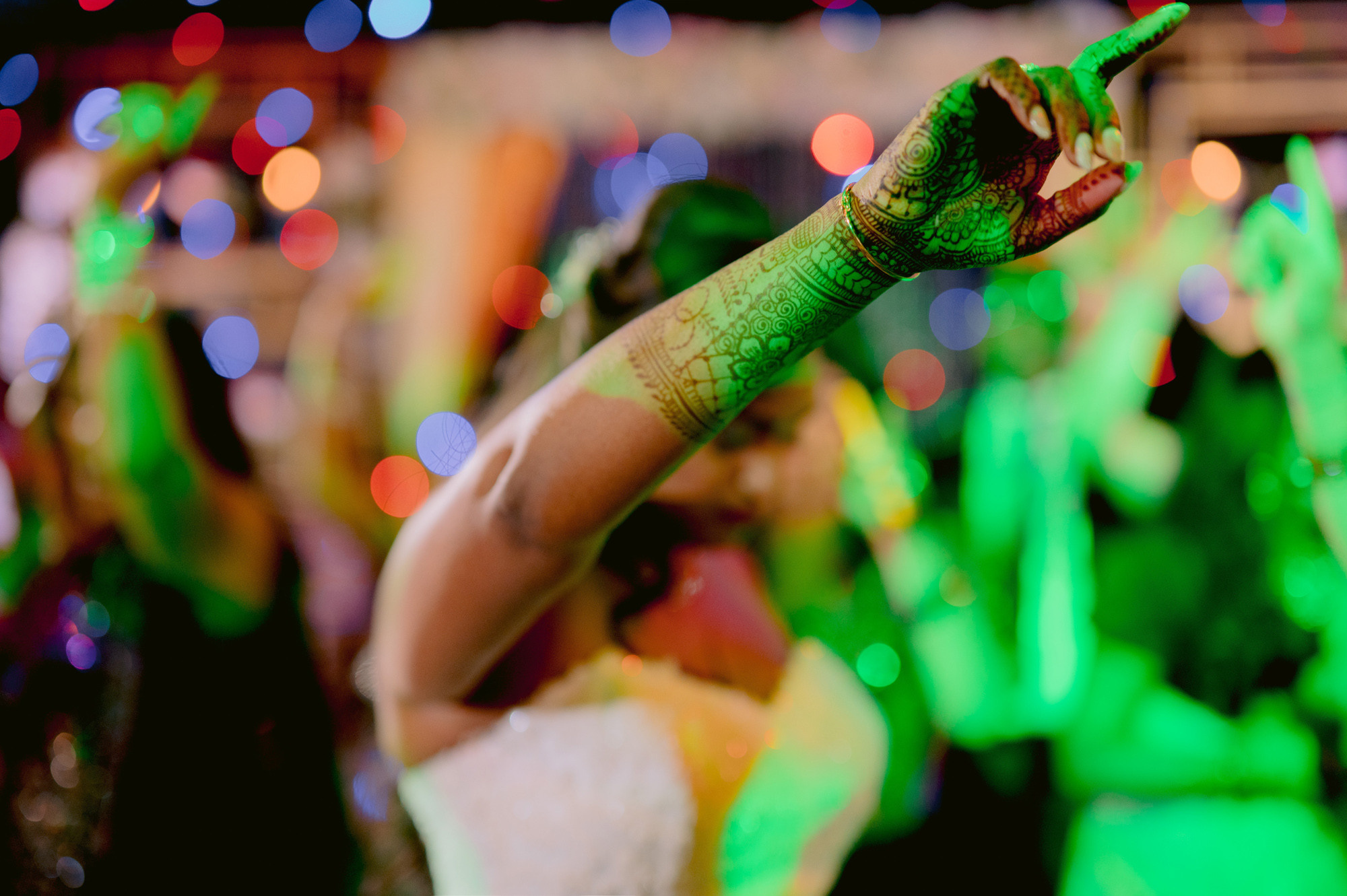 a woman with a green hench