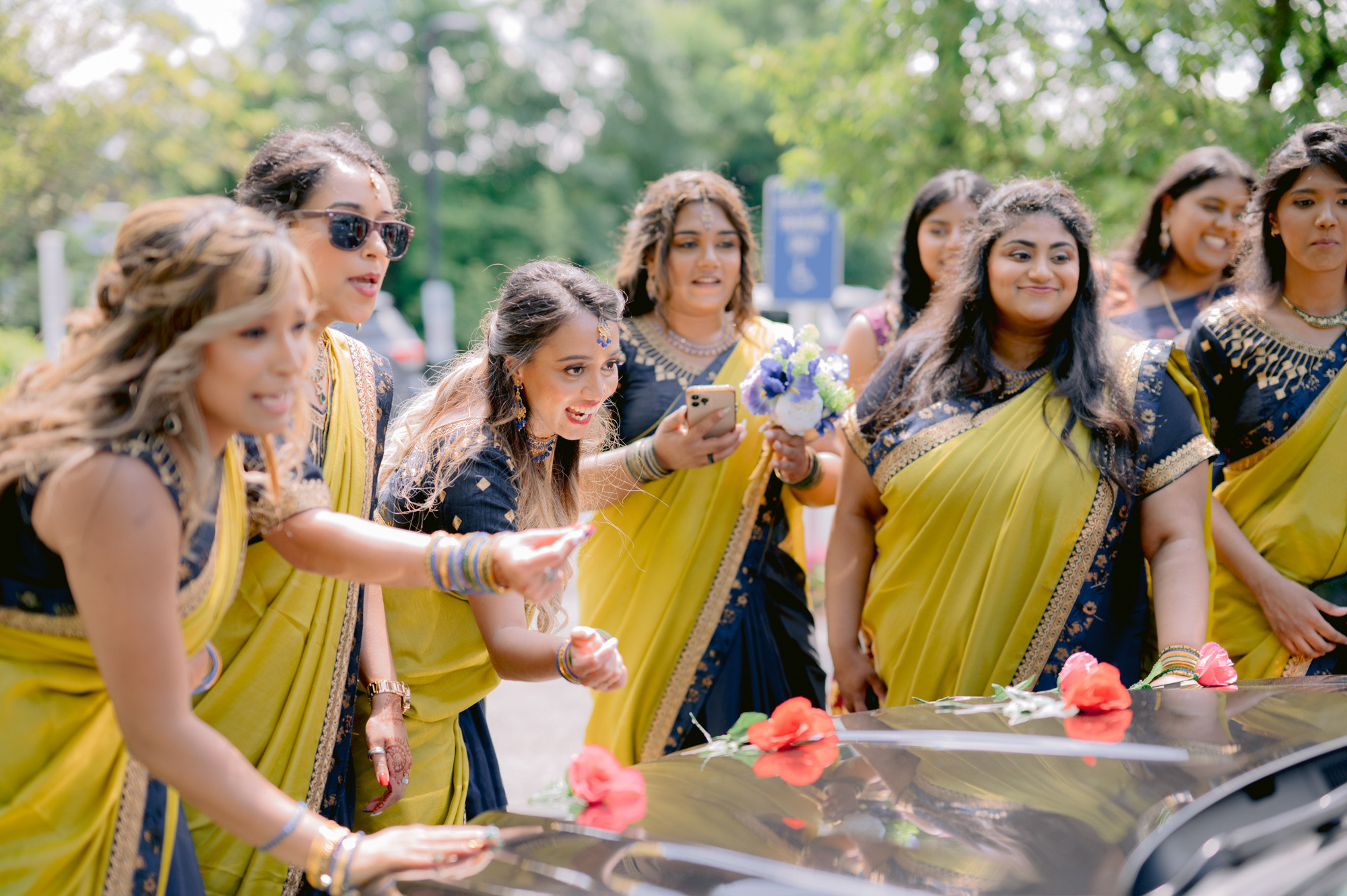 indian bridesmaids in yellow sars