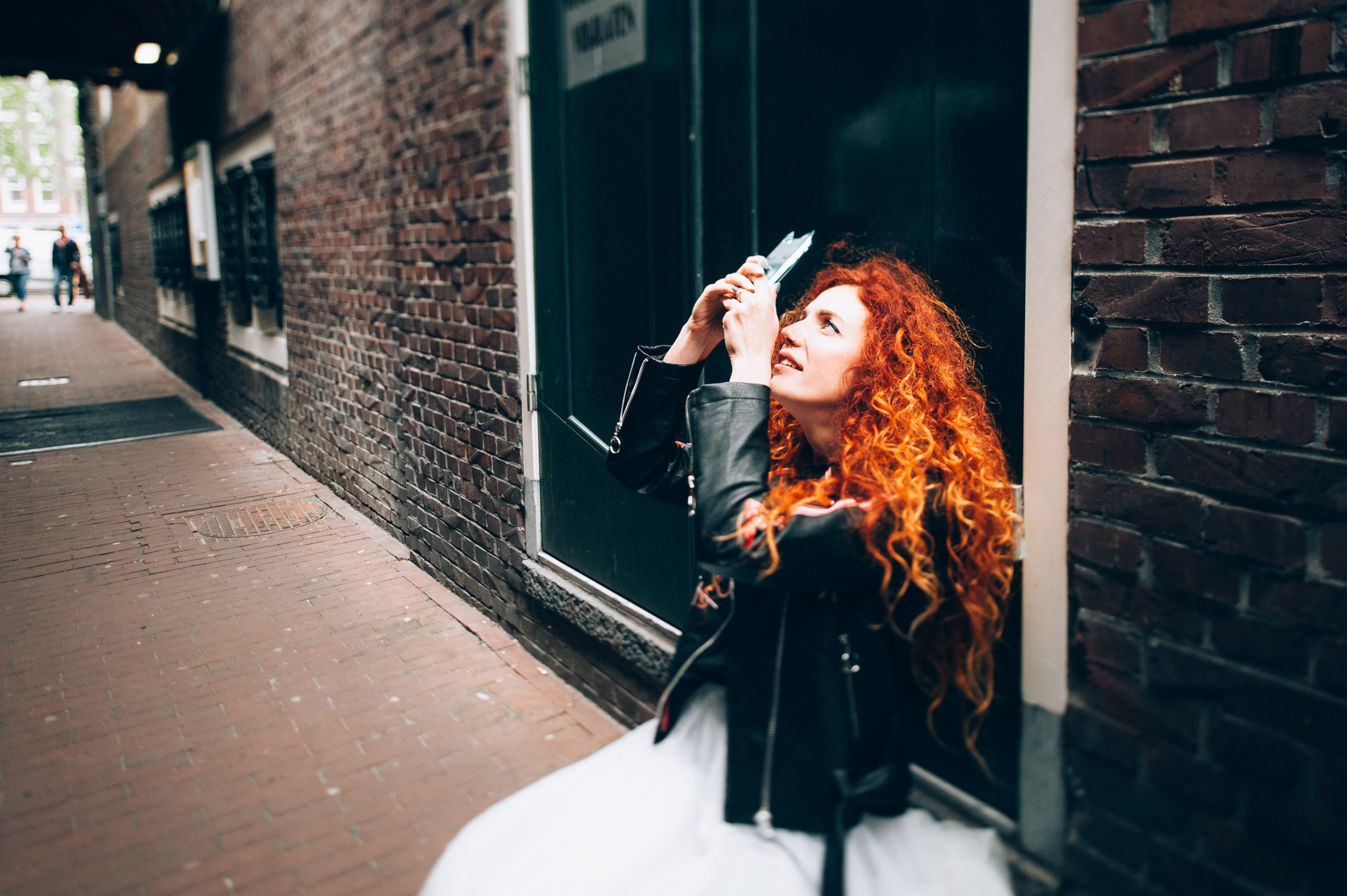 a woman with red hair