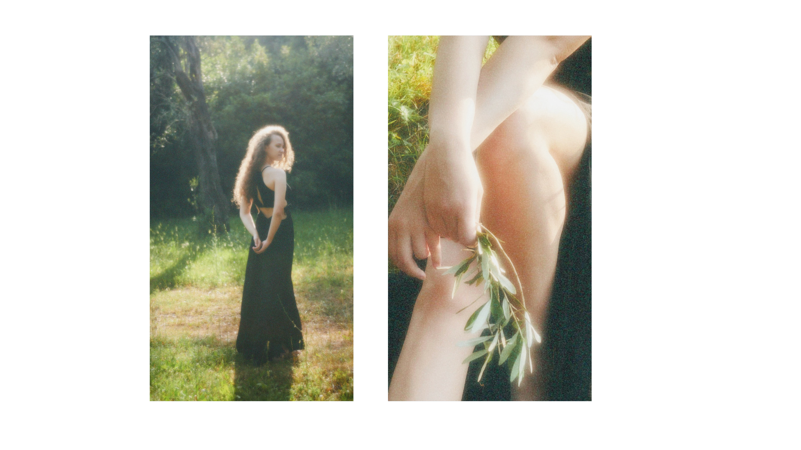 Fashion campaign for a clothing brand, photographed in a forest  in natural light