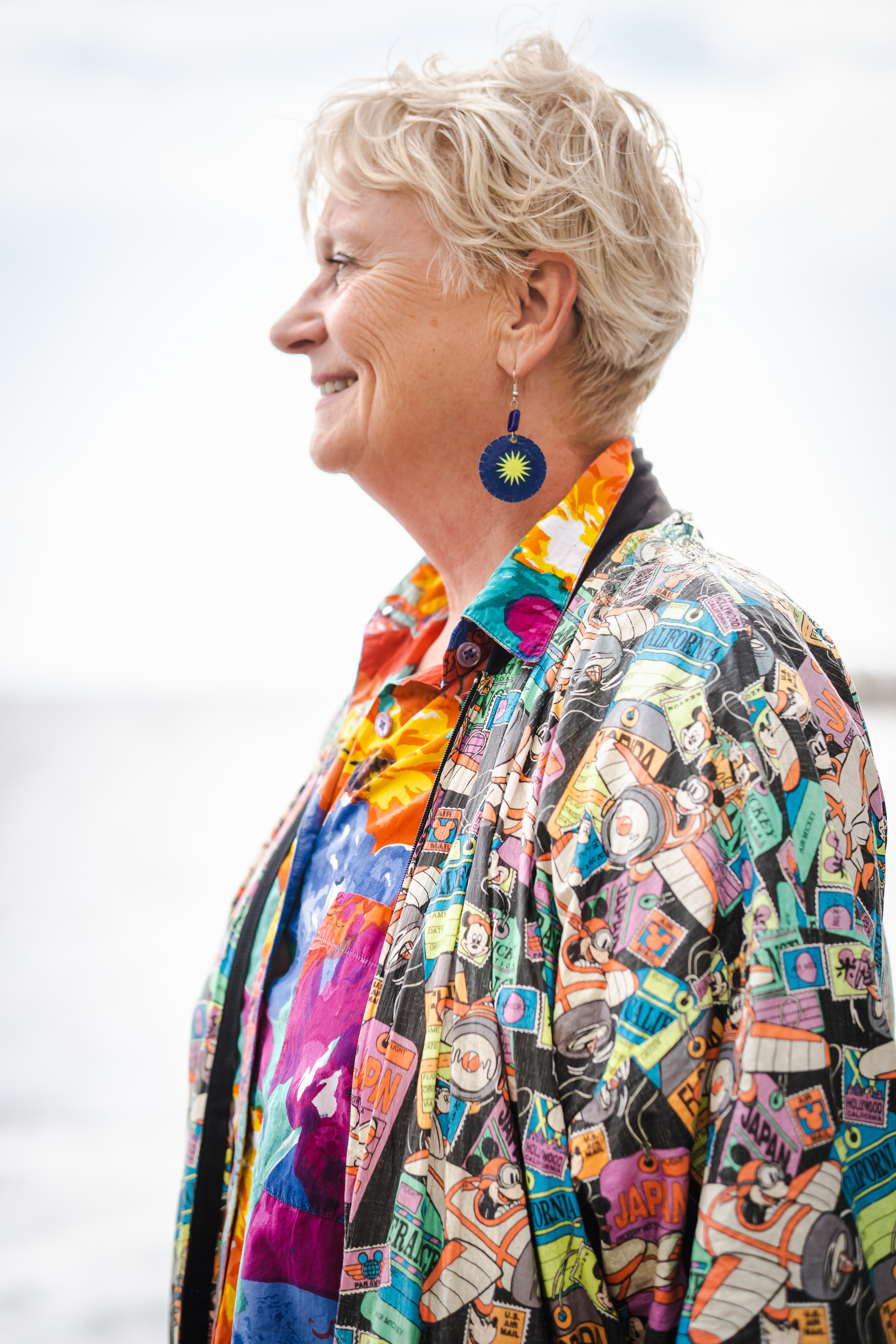 Side-view portrait of American lady in Amalfi beach