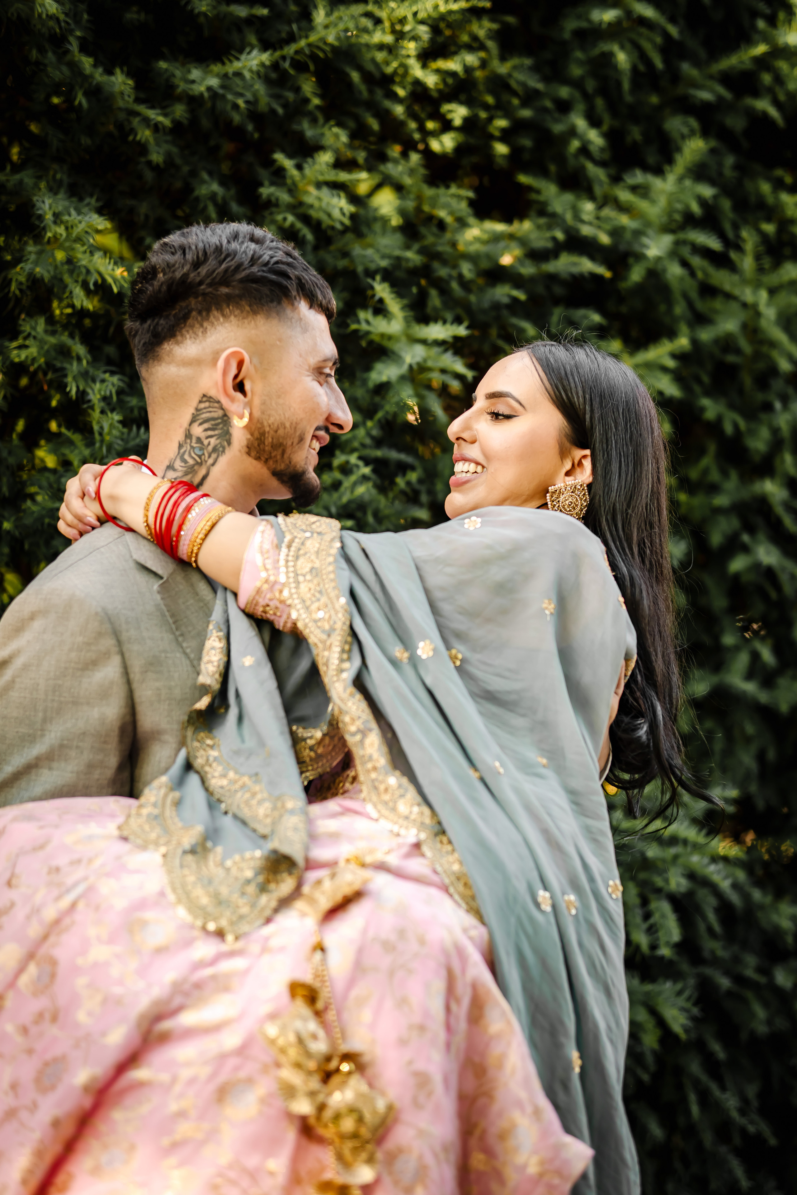 a man lifting his wife