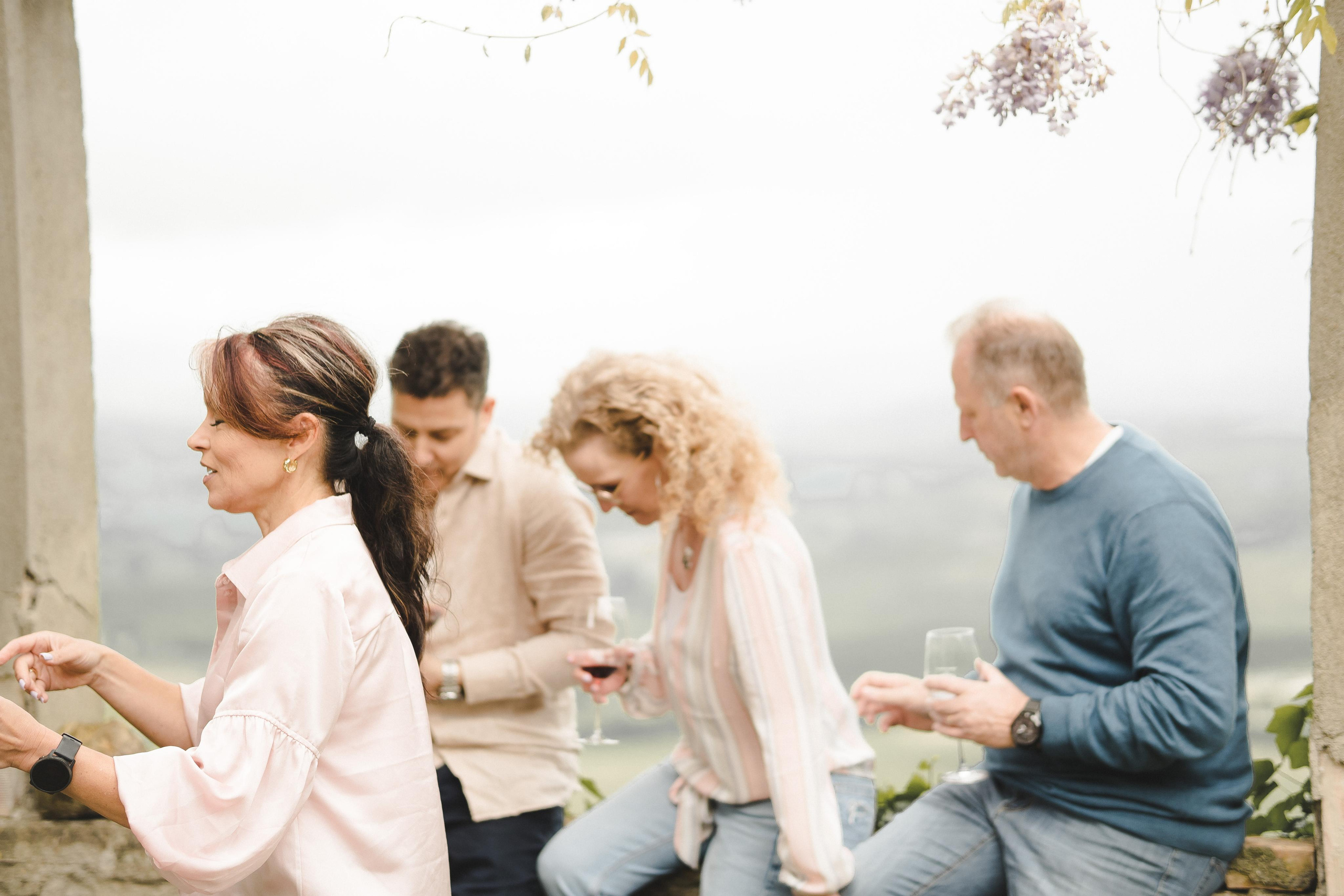 Group photo of a family in Tuscany