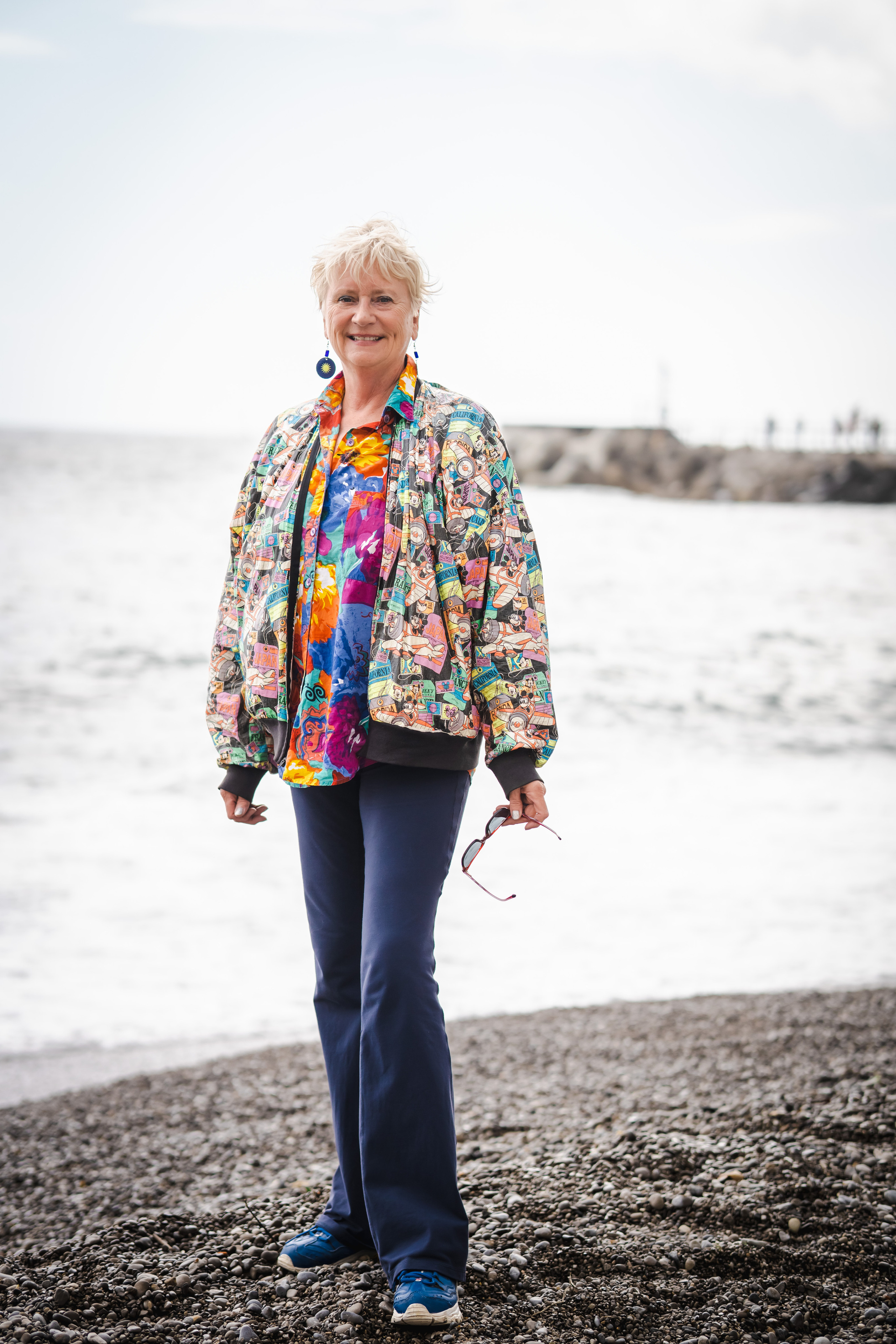 Smiling face of American lady in Amalfi beach