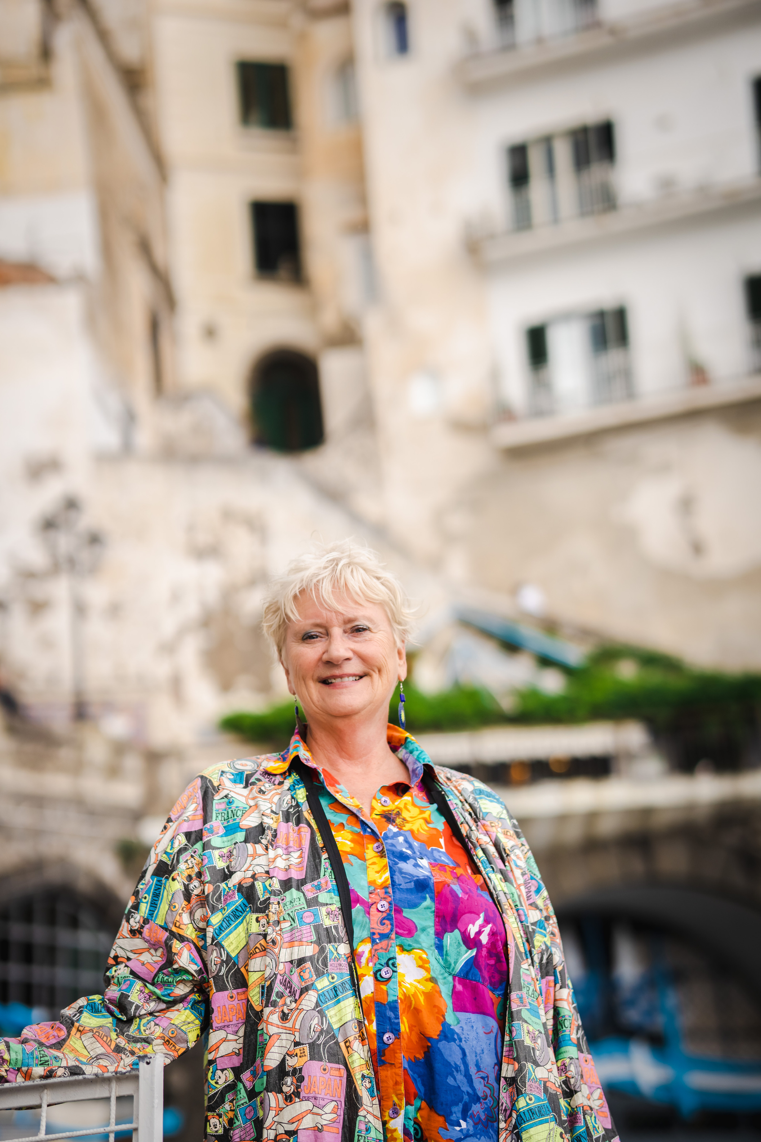 Close-up portrait of American lady in Amalfi beach