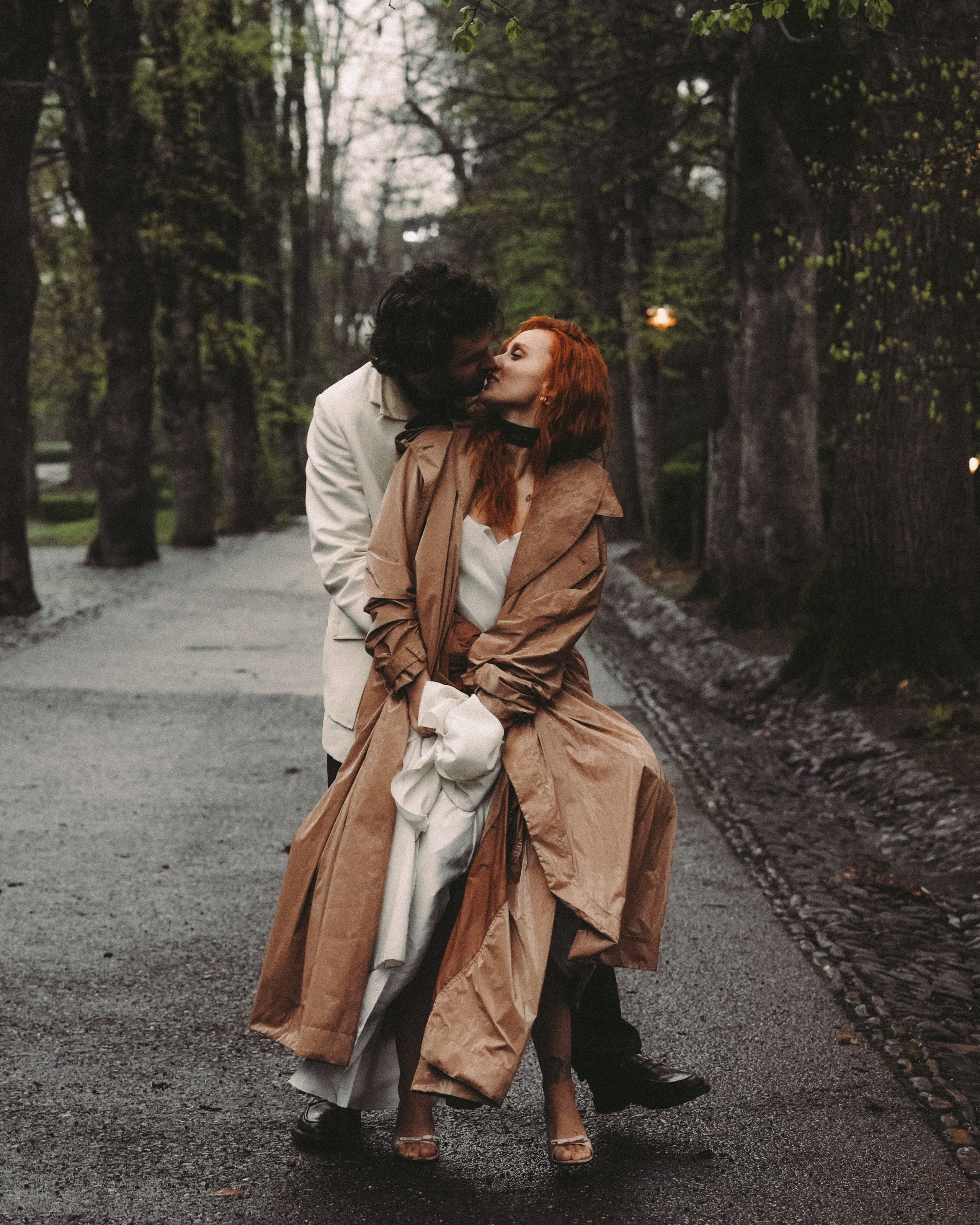 Bride and groom during early spring wedding photo shoot in Kakhetie.