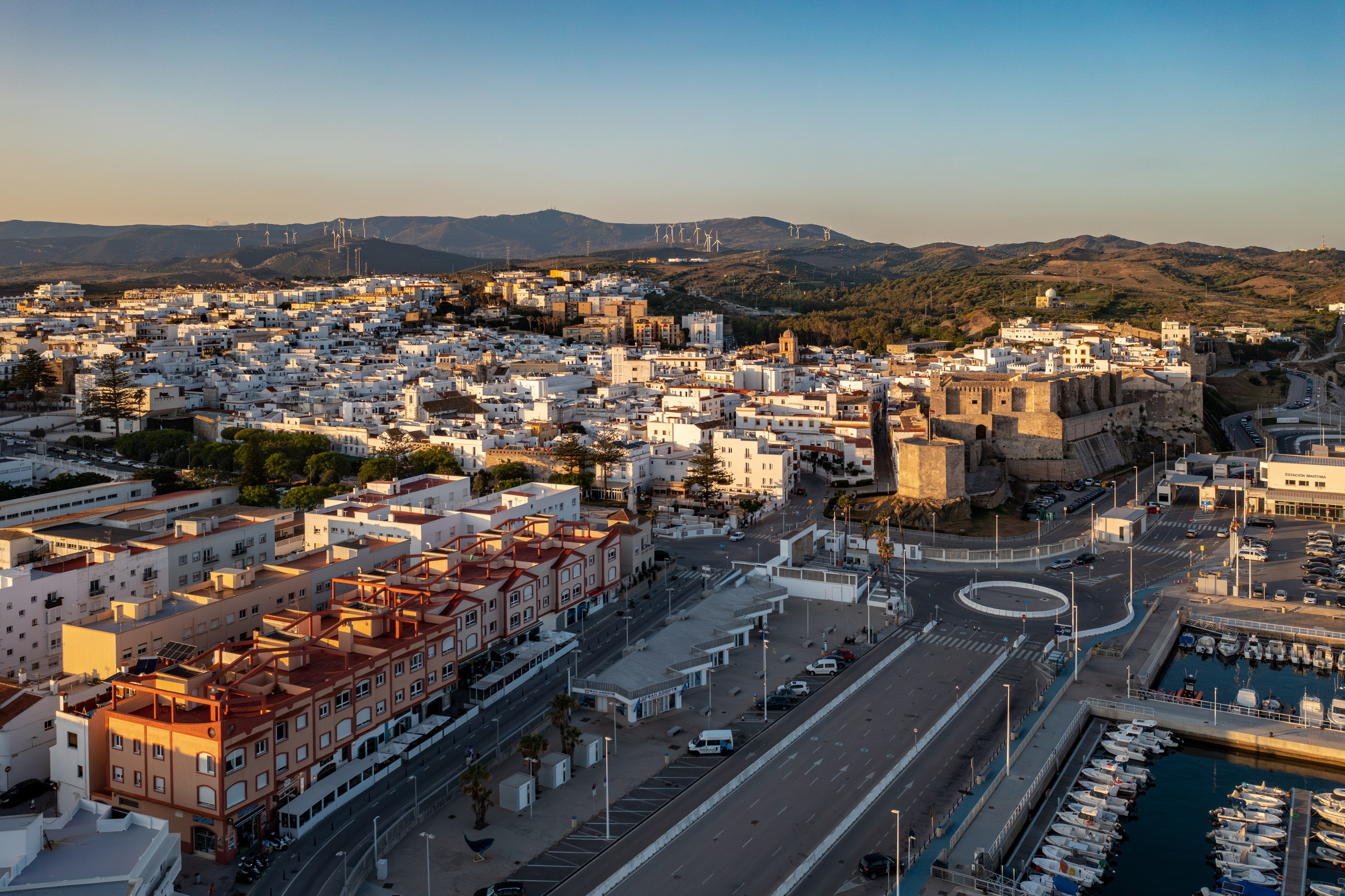 Stunning drone shot of Tarifa and surrounding landscapes, by Marbella aerial photographer