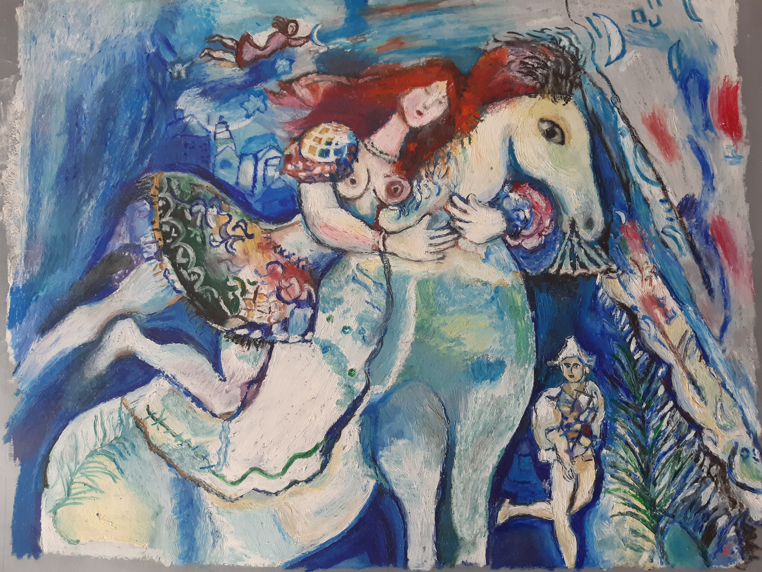 My tsarine on a horse copying my beloved Chagal 