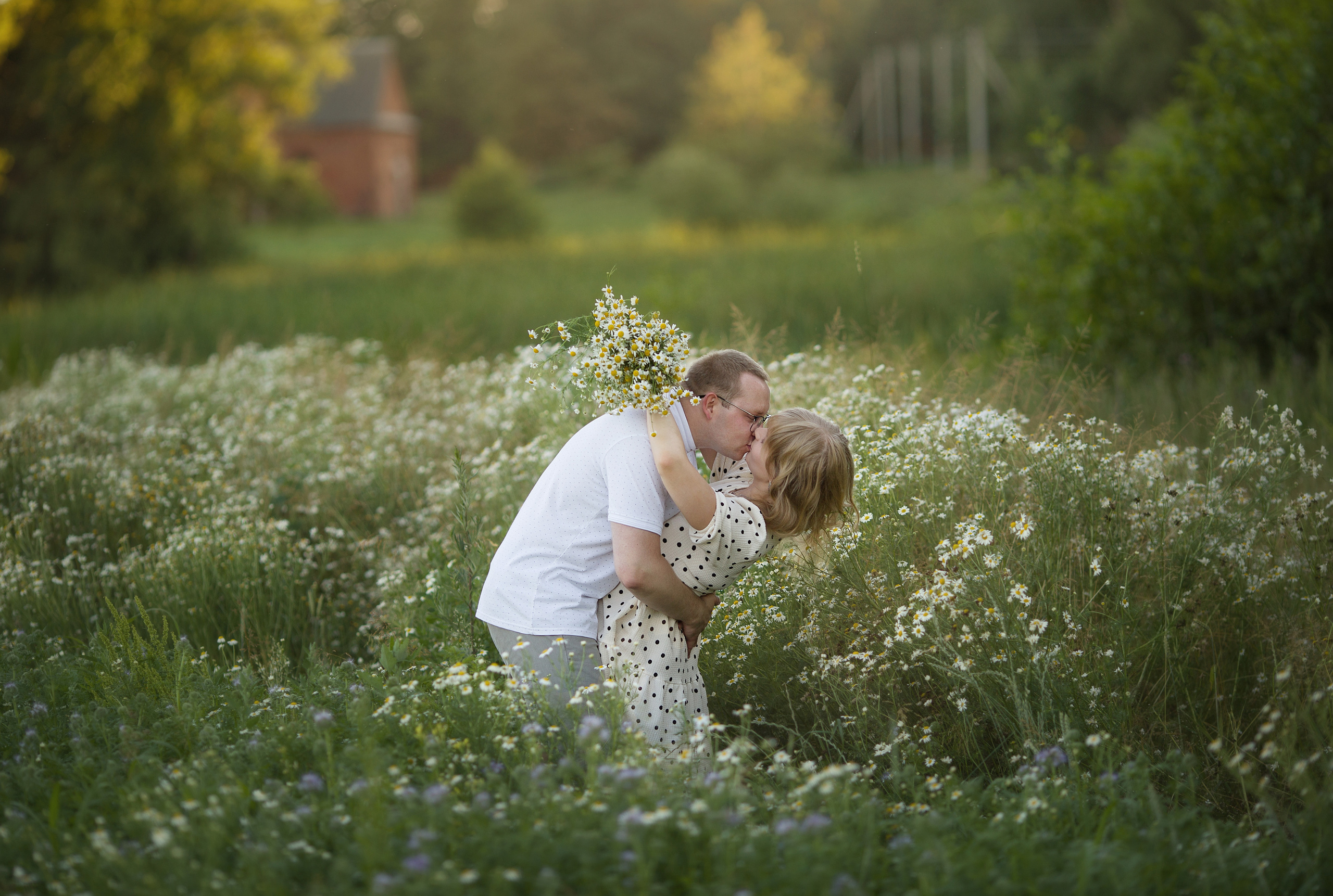 Family walk in a chamomile field. Family photographer in Vilnuis Svetlana Naumova