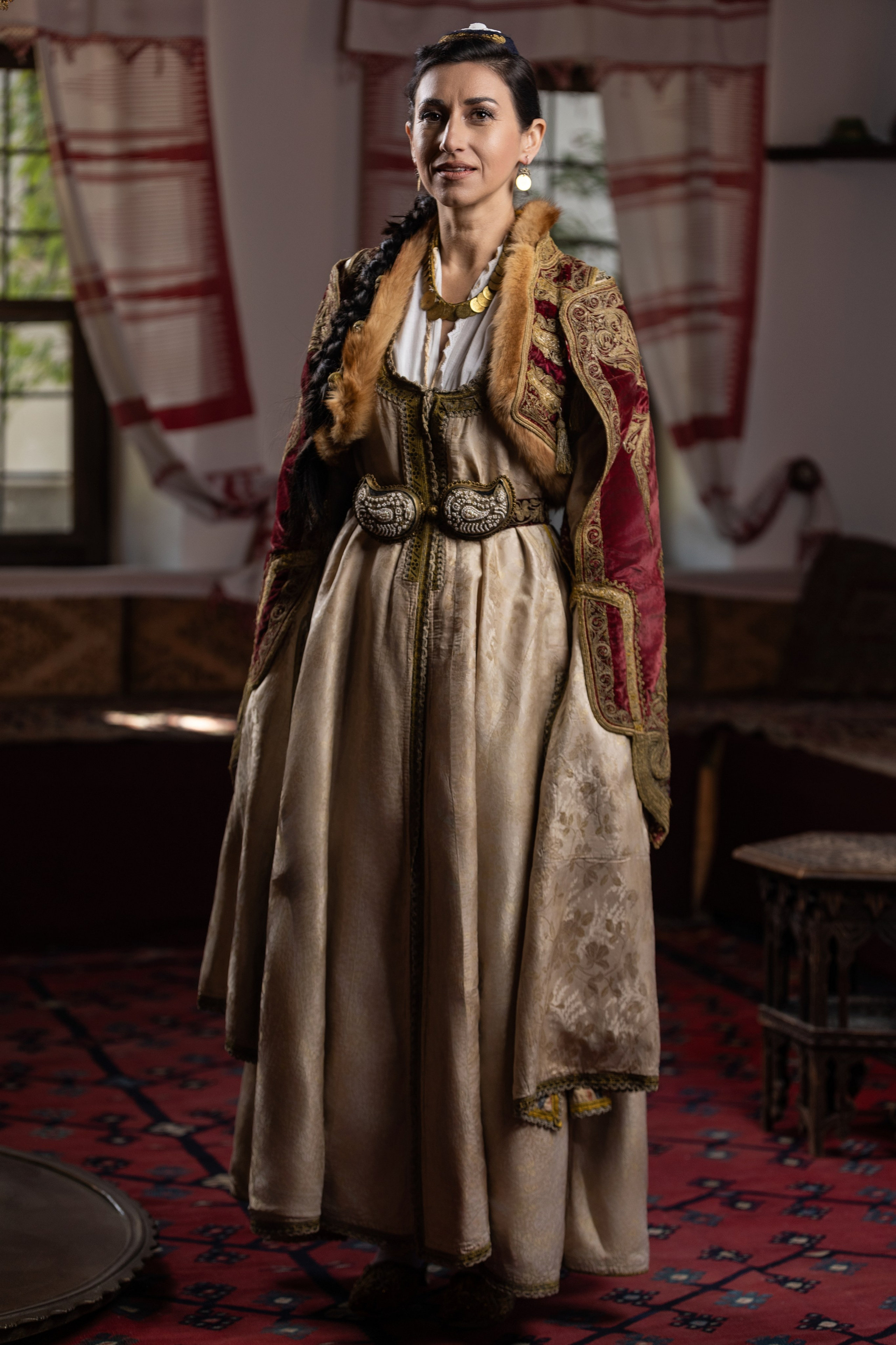 Portrait of woman wearing Bosnian traditional dress photographed in Svrzo House museum.