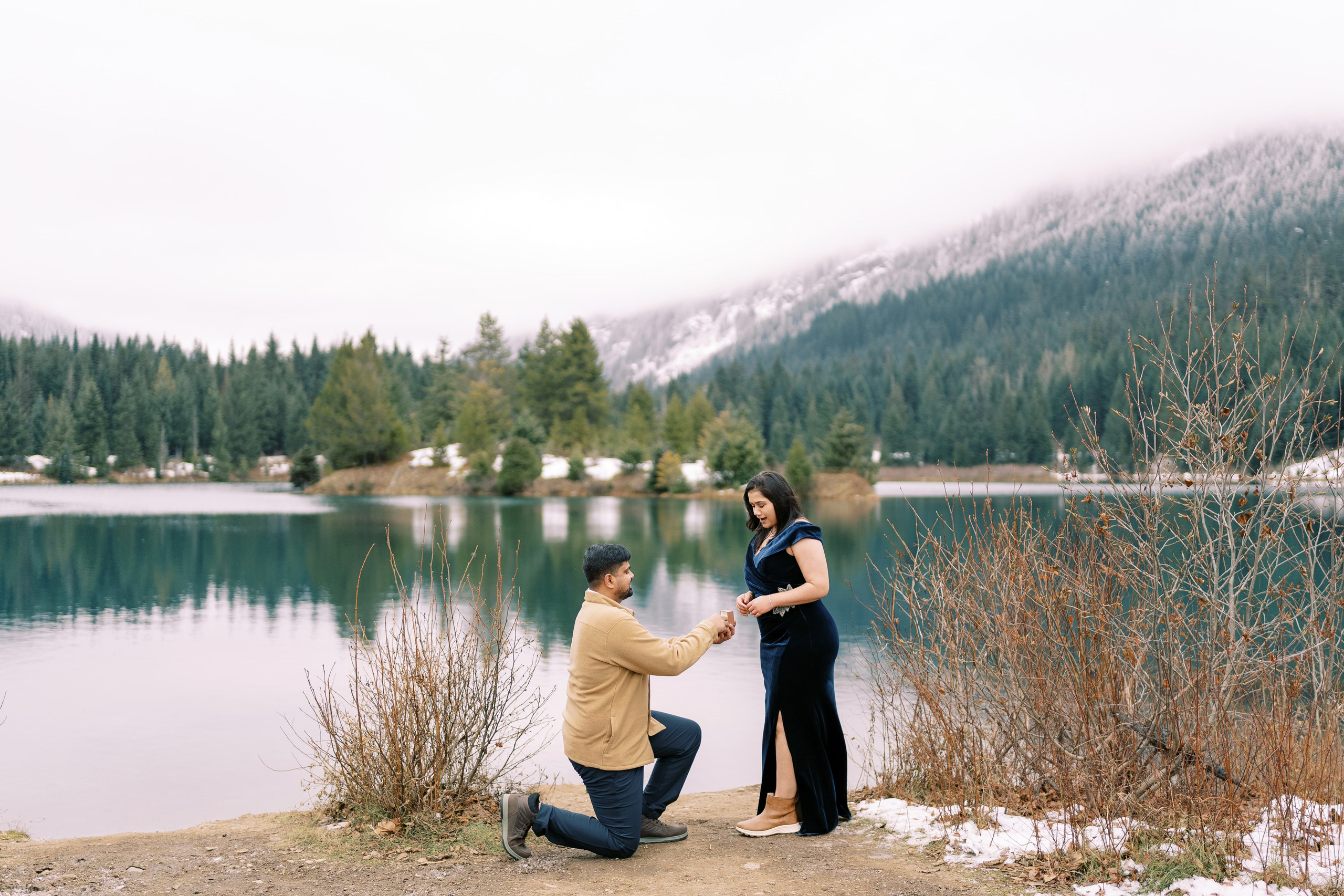 Engagement photoshoot. Date & TJ. Gold Creek Pond. December 2024. EVAN ARISTOV WEDDING PHOTOGRAPHY — Seattle Wedding Photographer