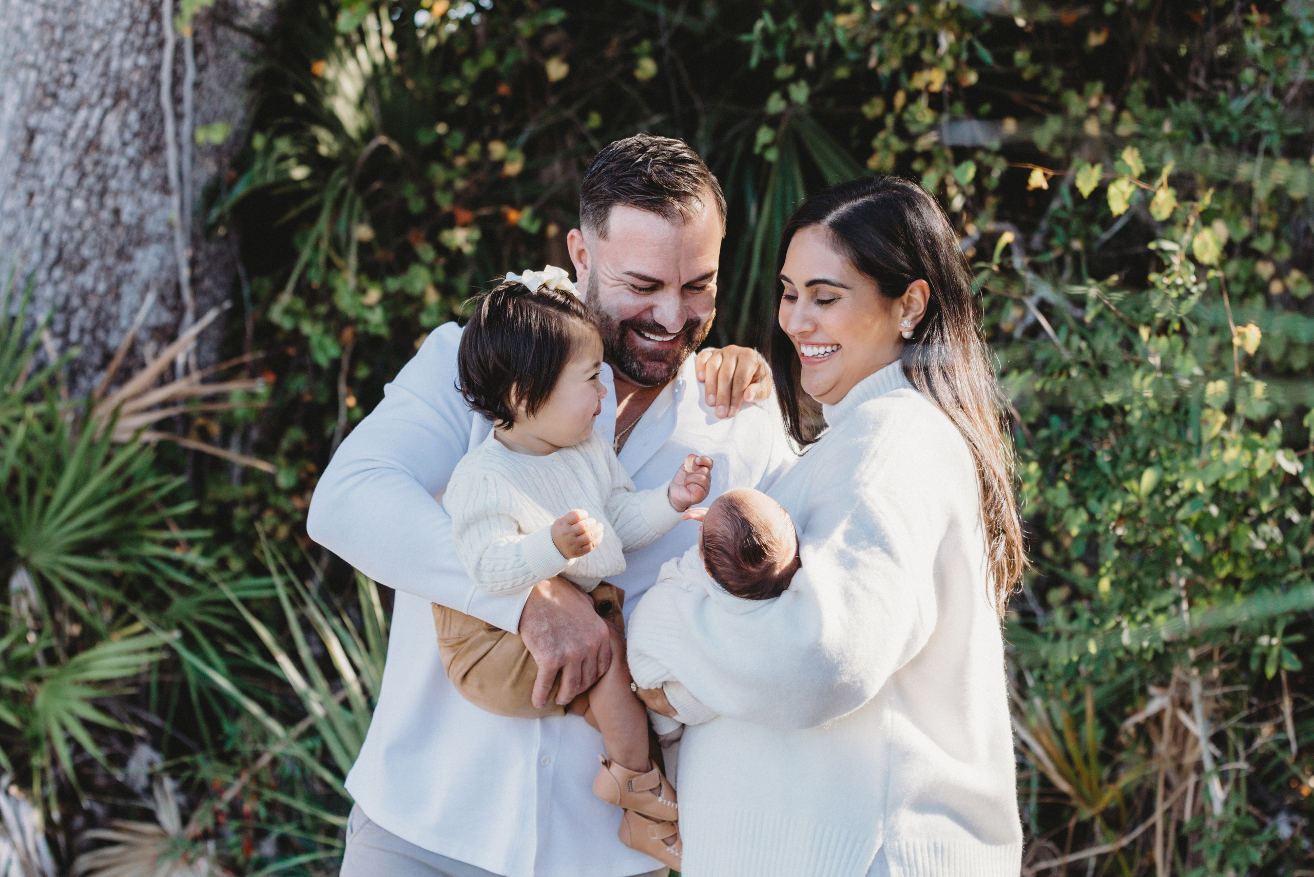 Portrait the family smiling to each other