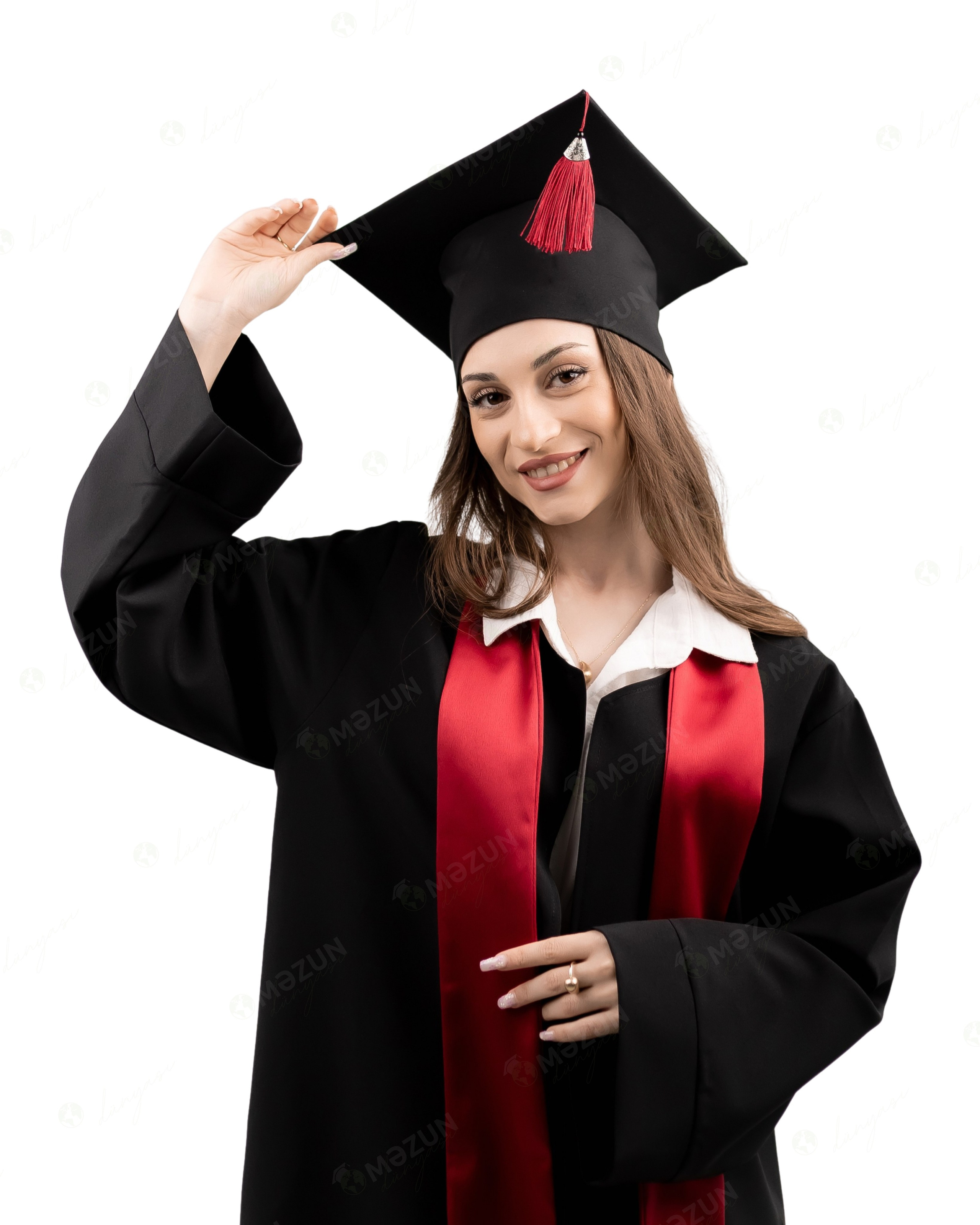 Premium Qara — Qırmızı Şarfla. Məzun geyimləri və akssesuarları