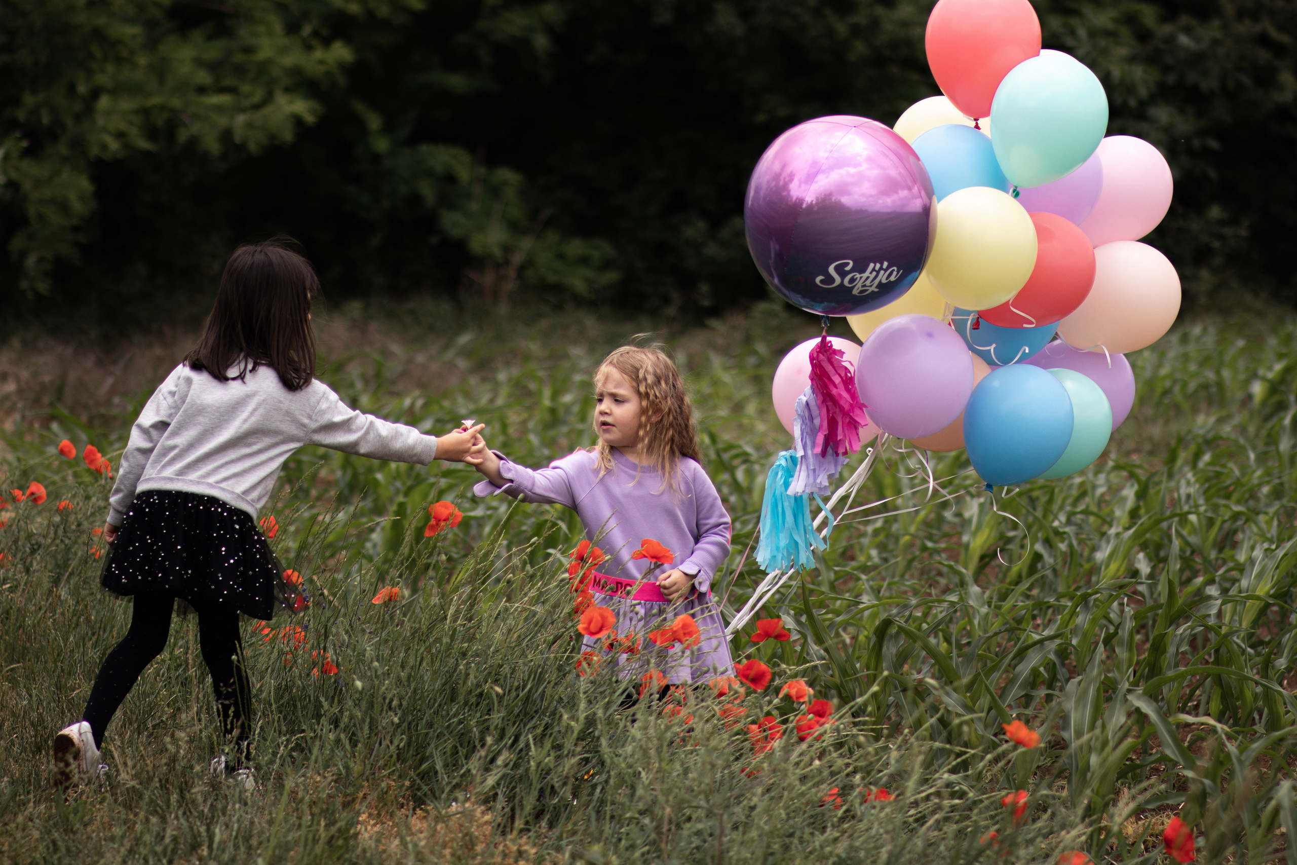 fotografisanje devojčica u prirodi sa balonima