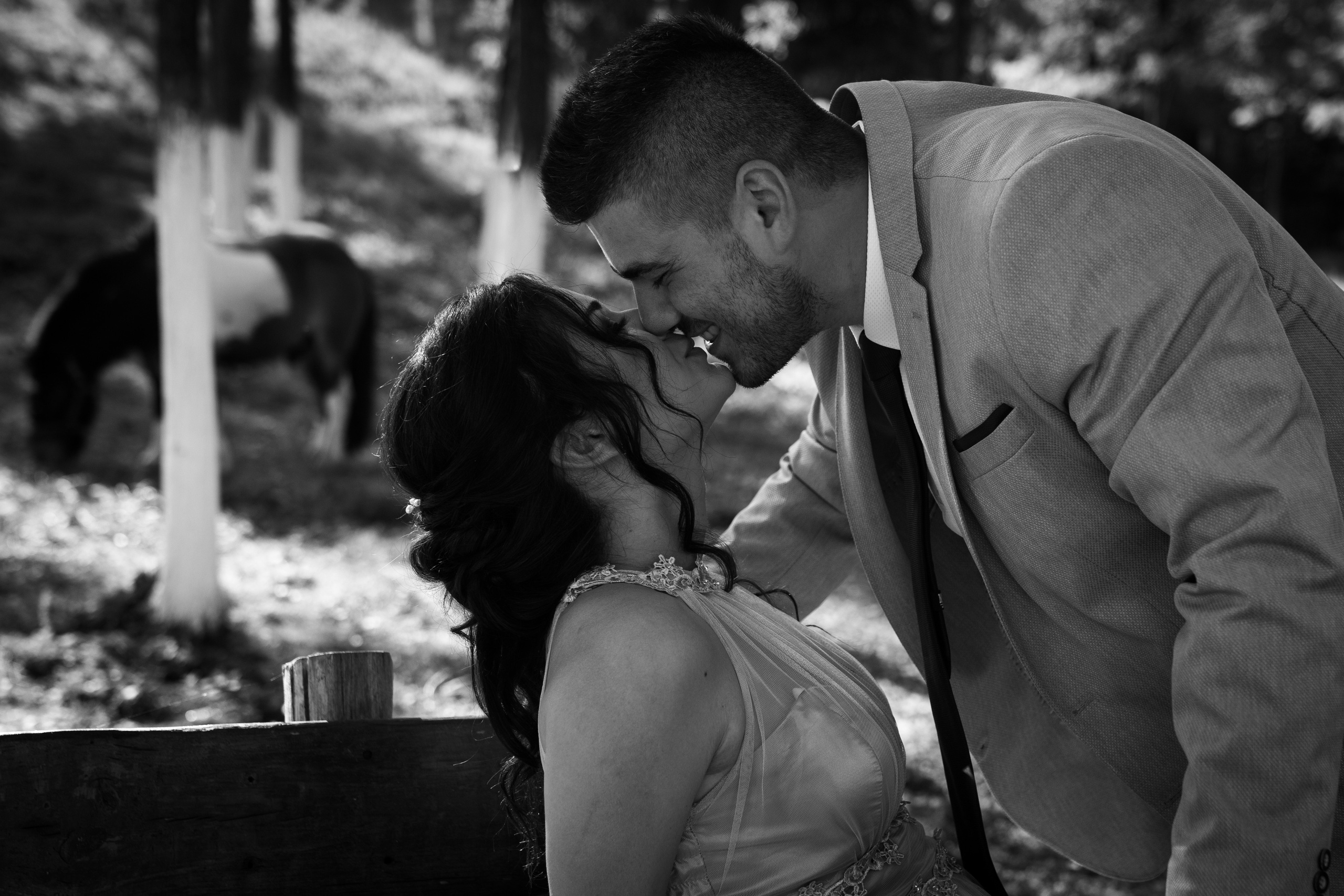 Fotografisanje poljubca mladenaca na dan venčanja