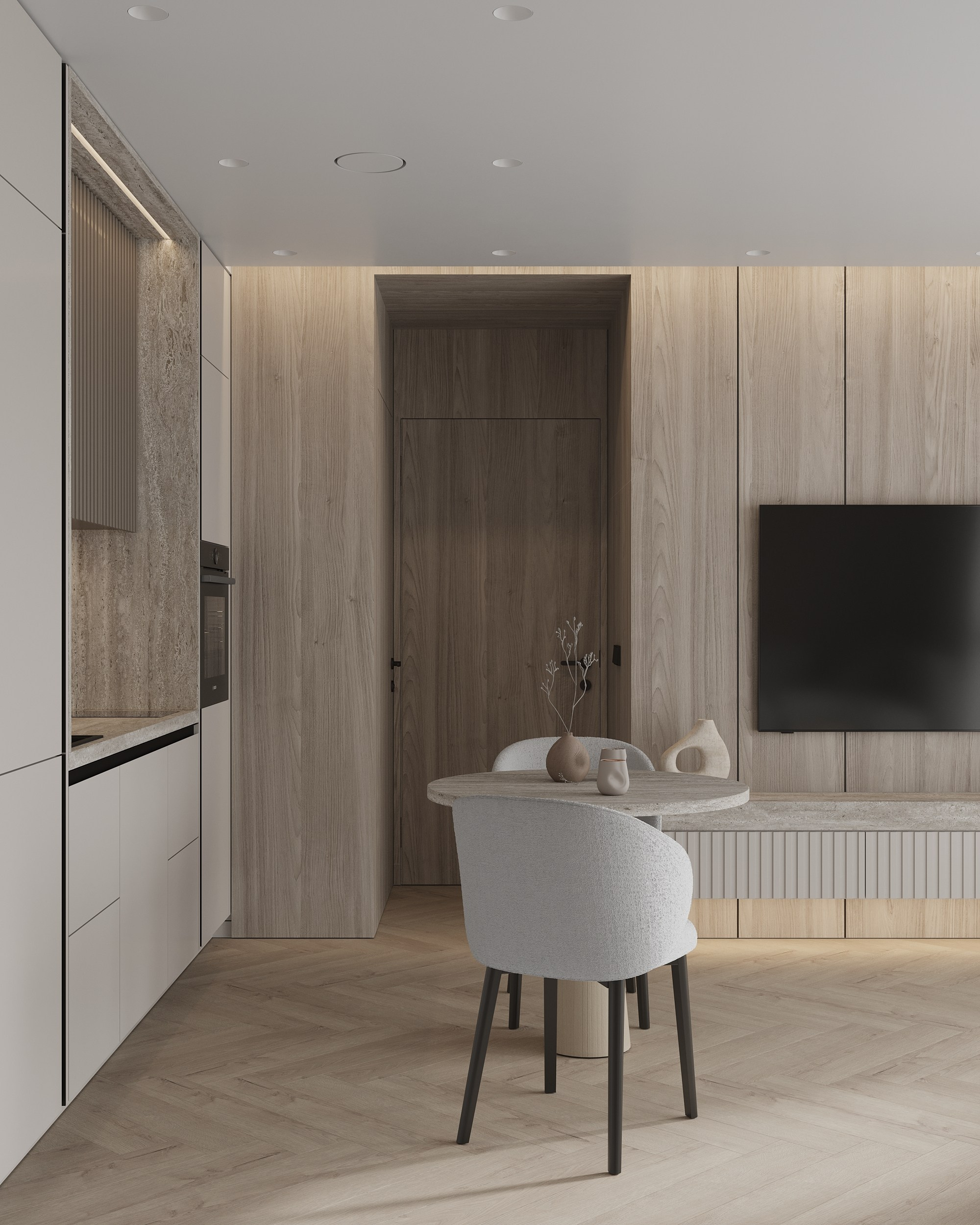 Story of Wood and Travertine. Simple Archs — high quality visualizations for your interior projects