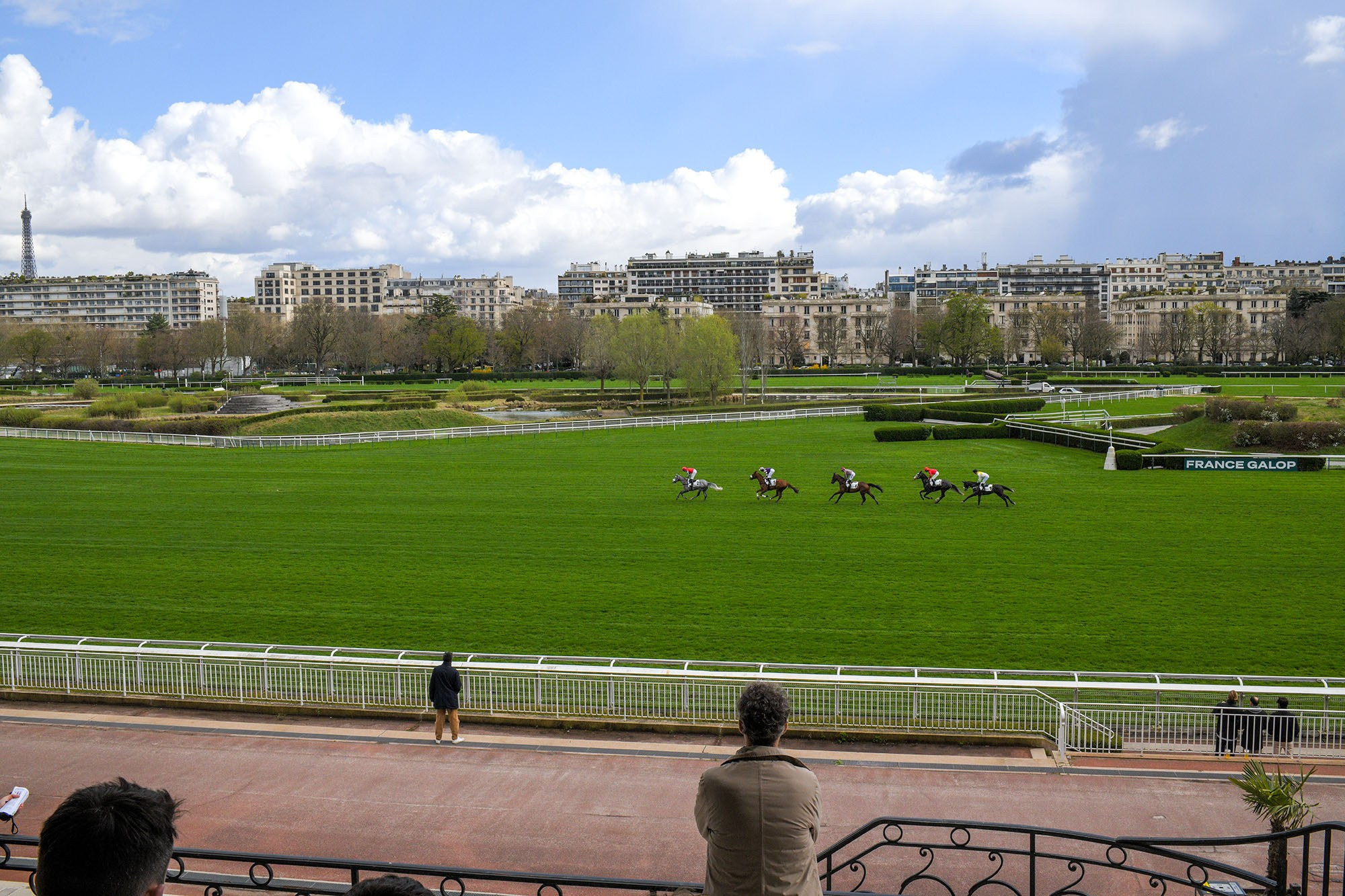 Panoramic horse race view at Hippodrome d’Auteuil in Paris