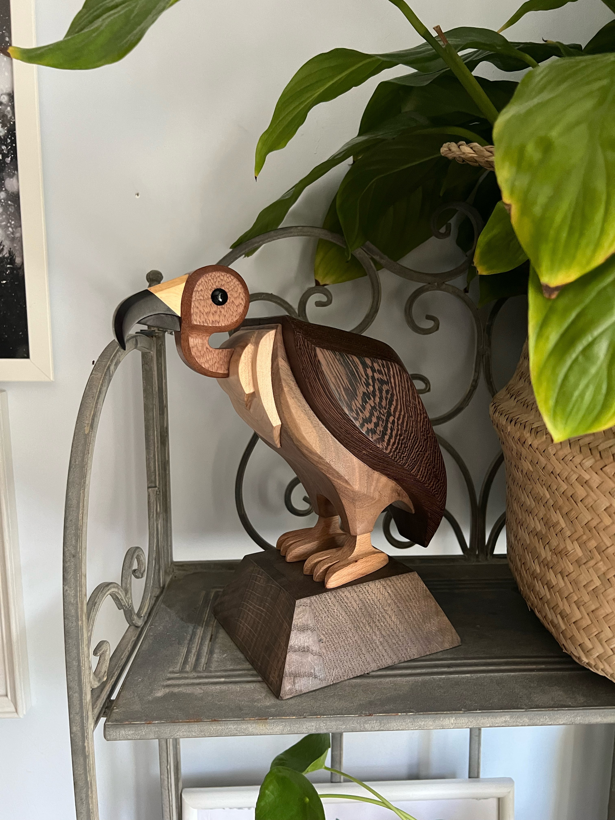 Vulture. Wood carving. Unique decorative sculptures for interior