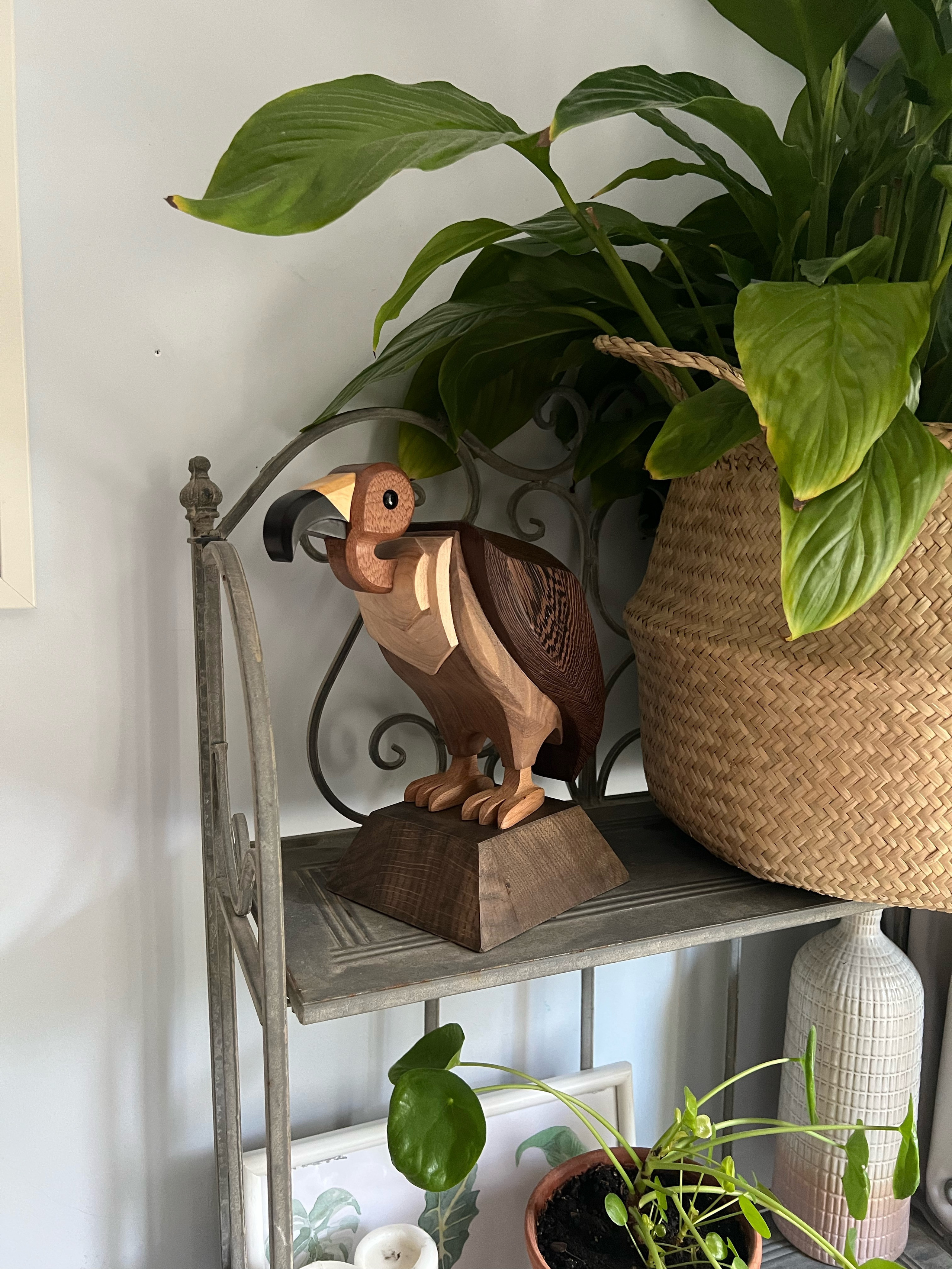 Vulture. Wood carving. Unique decorative sculptures for interior