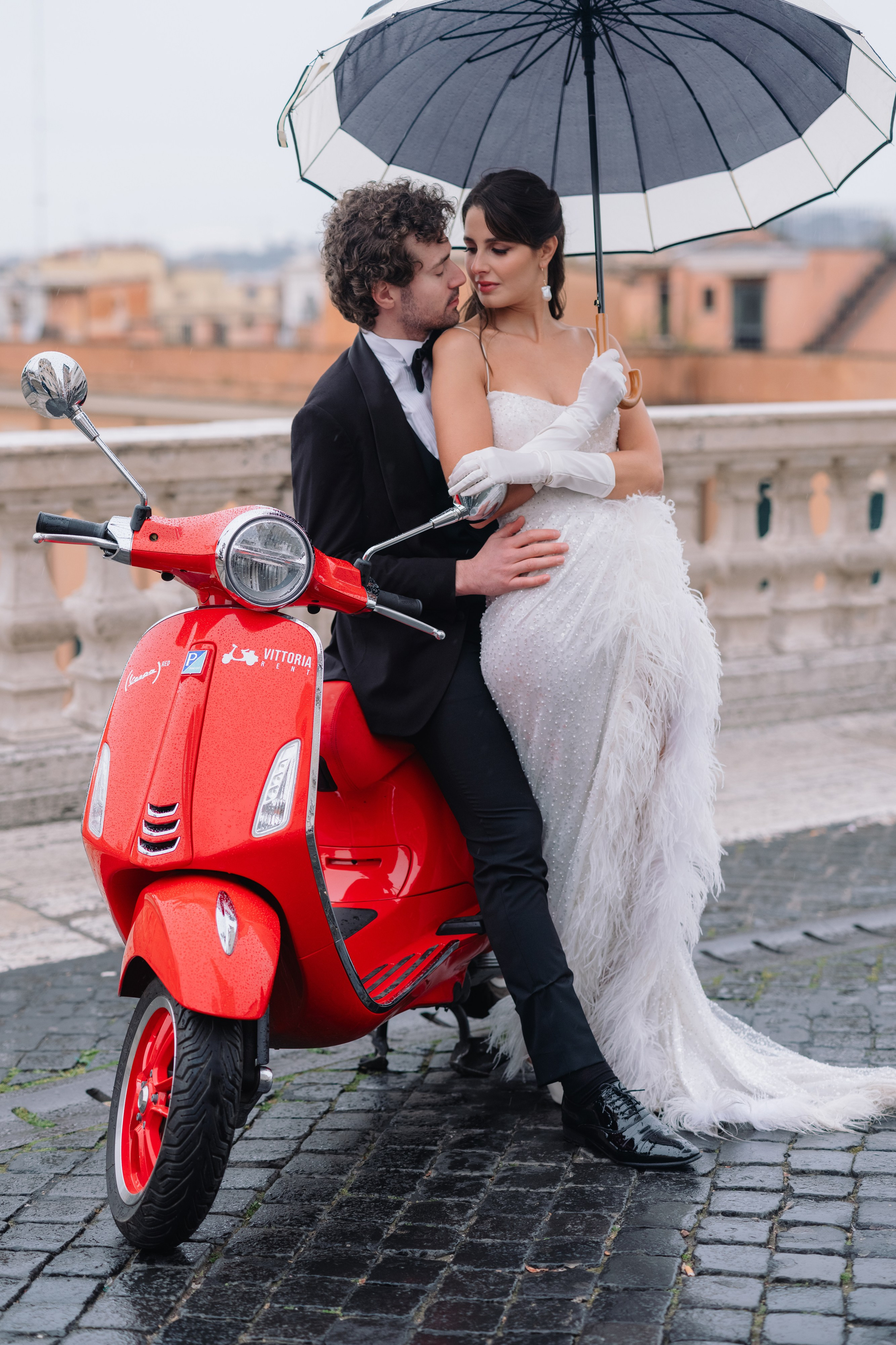A Romantic Sunrise Elopement in Rome — Rain, Vespa & Love