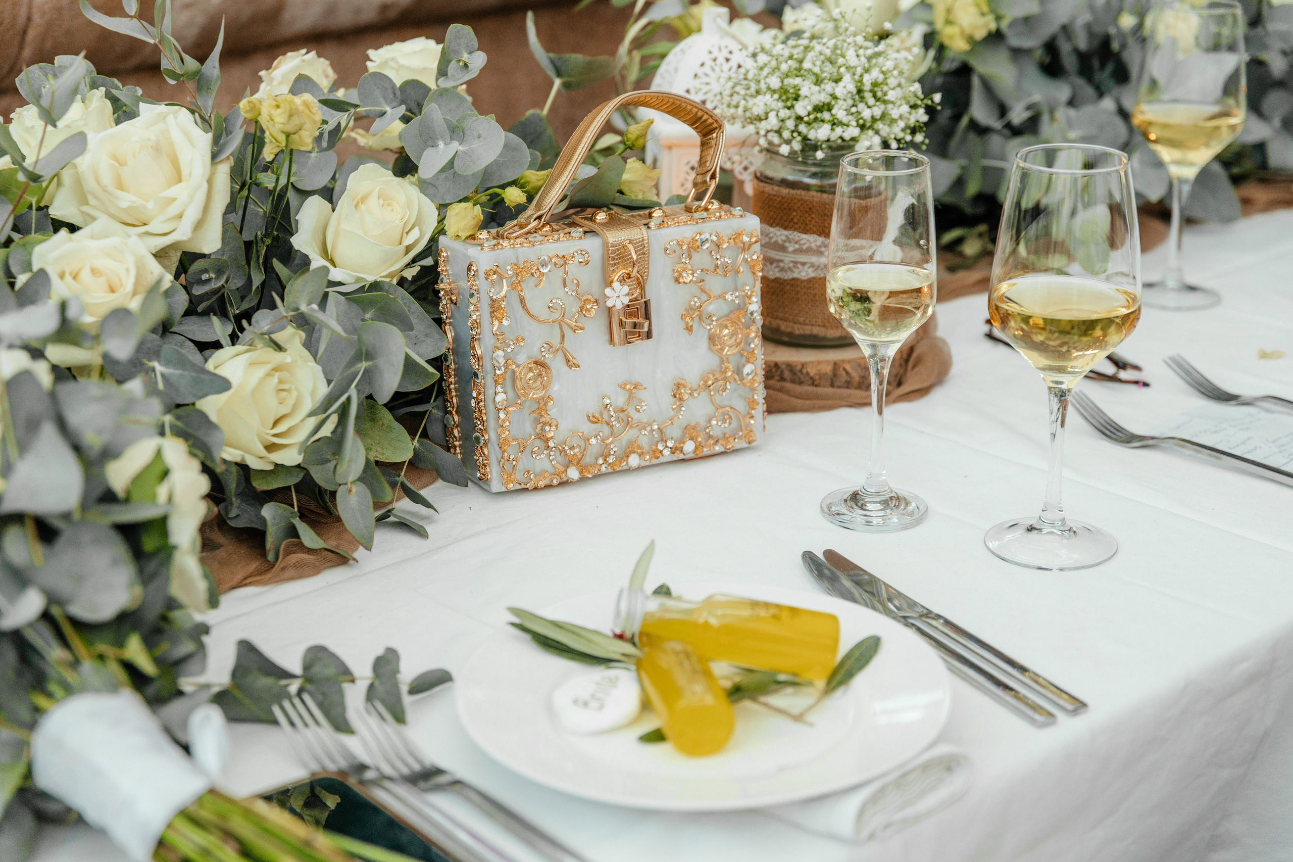 Wedding decoration at a rustic bar in Lindos, Greece.
