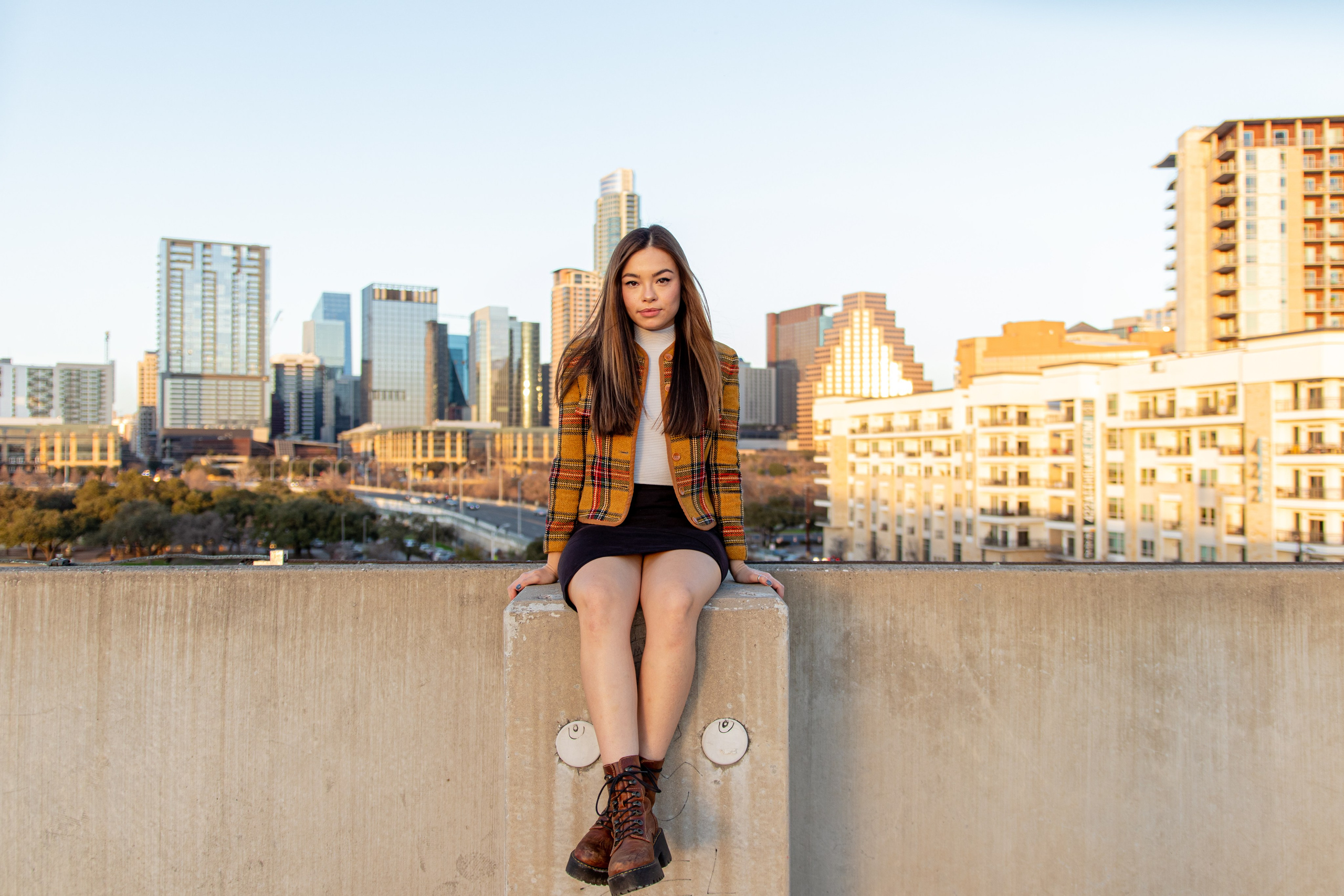 Anna’s photoshoot on a rooftop in downtown Austin