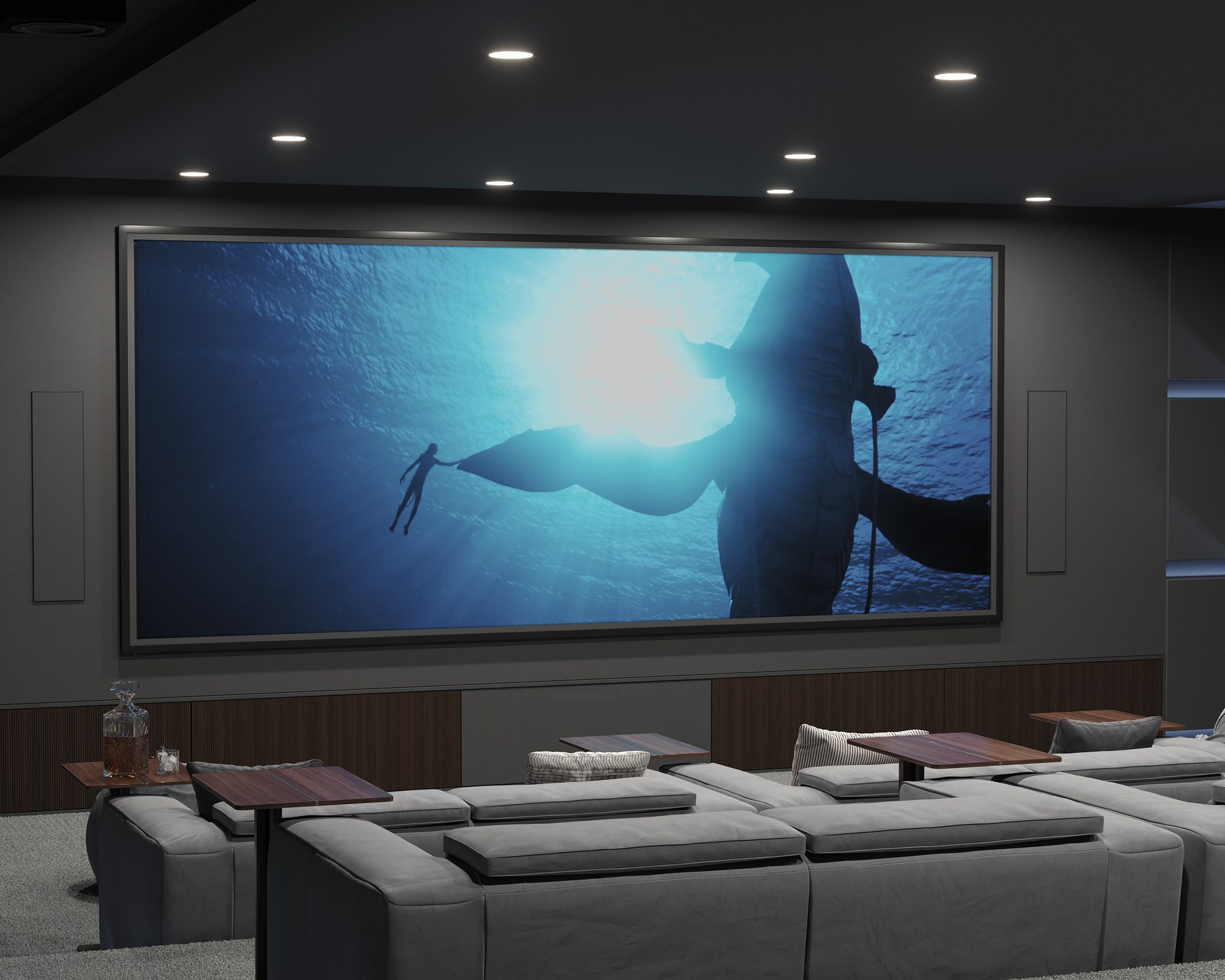 Зал кинотеатра в частном доме. ROMAN VISUAL| СОЗДАНИЕ ВЫСОКОКАЧЕСТВЕННОЙ 3D-ВИЗУАЛИЗАЦИИ