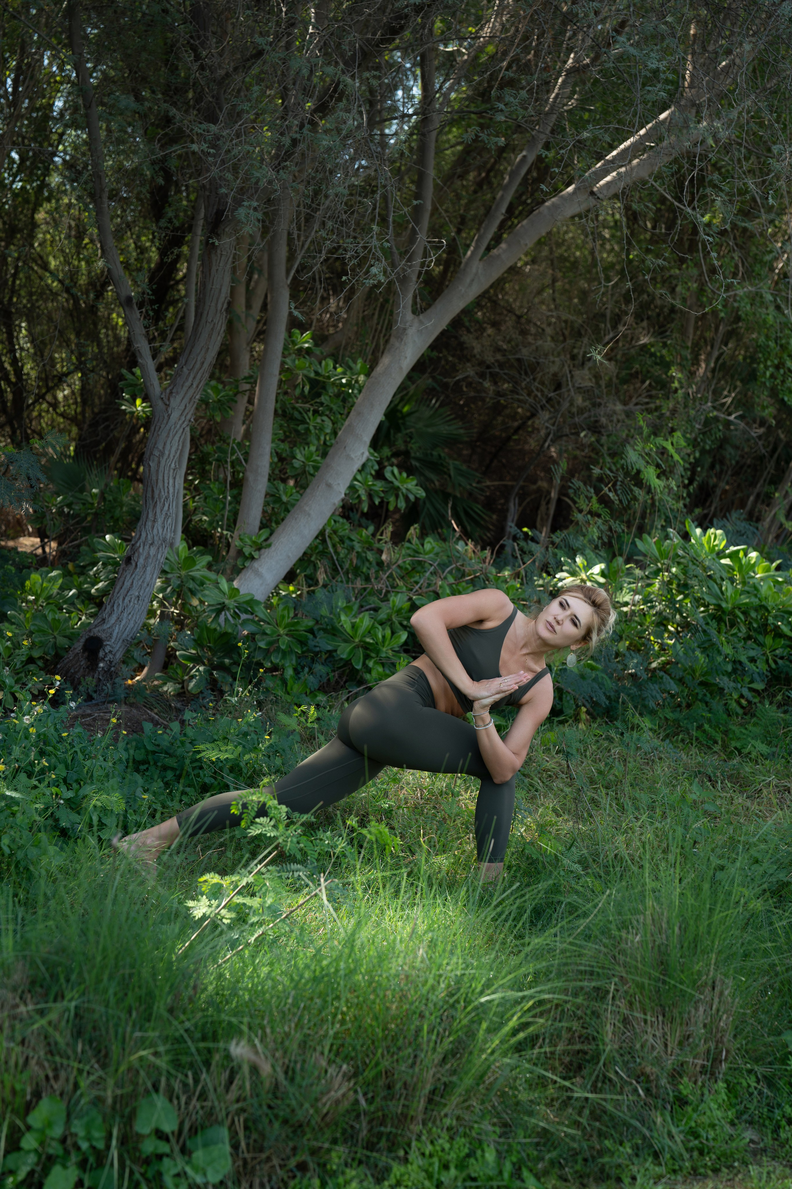 Meditation in green forest